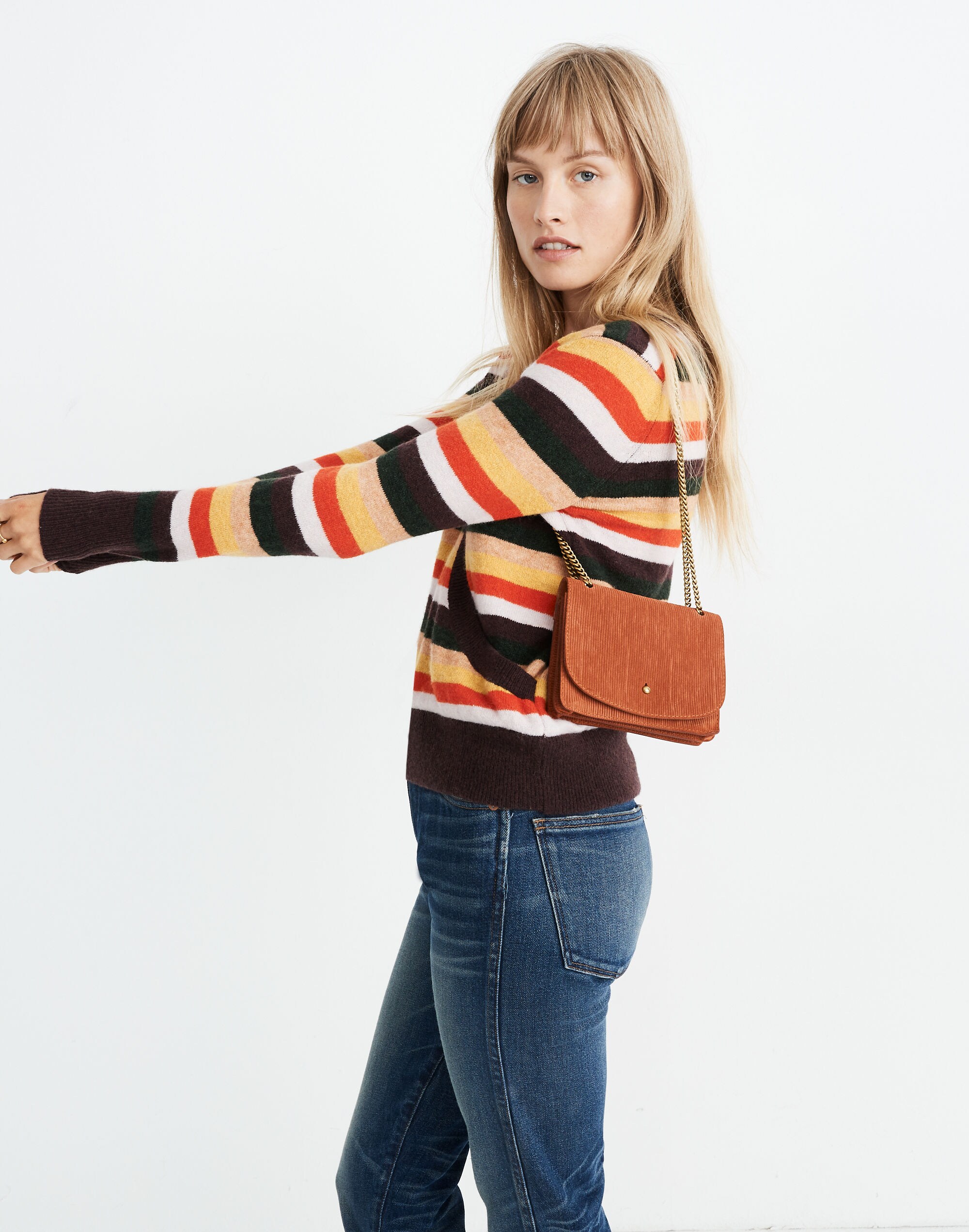 Wrap-Front Pullover Sweater in Stripe