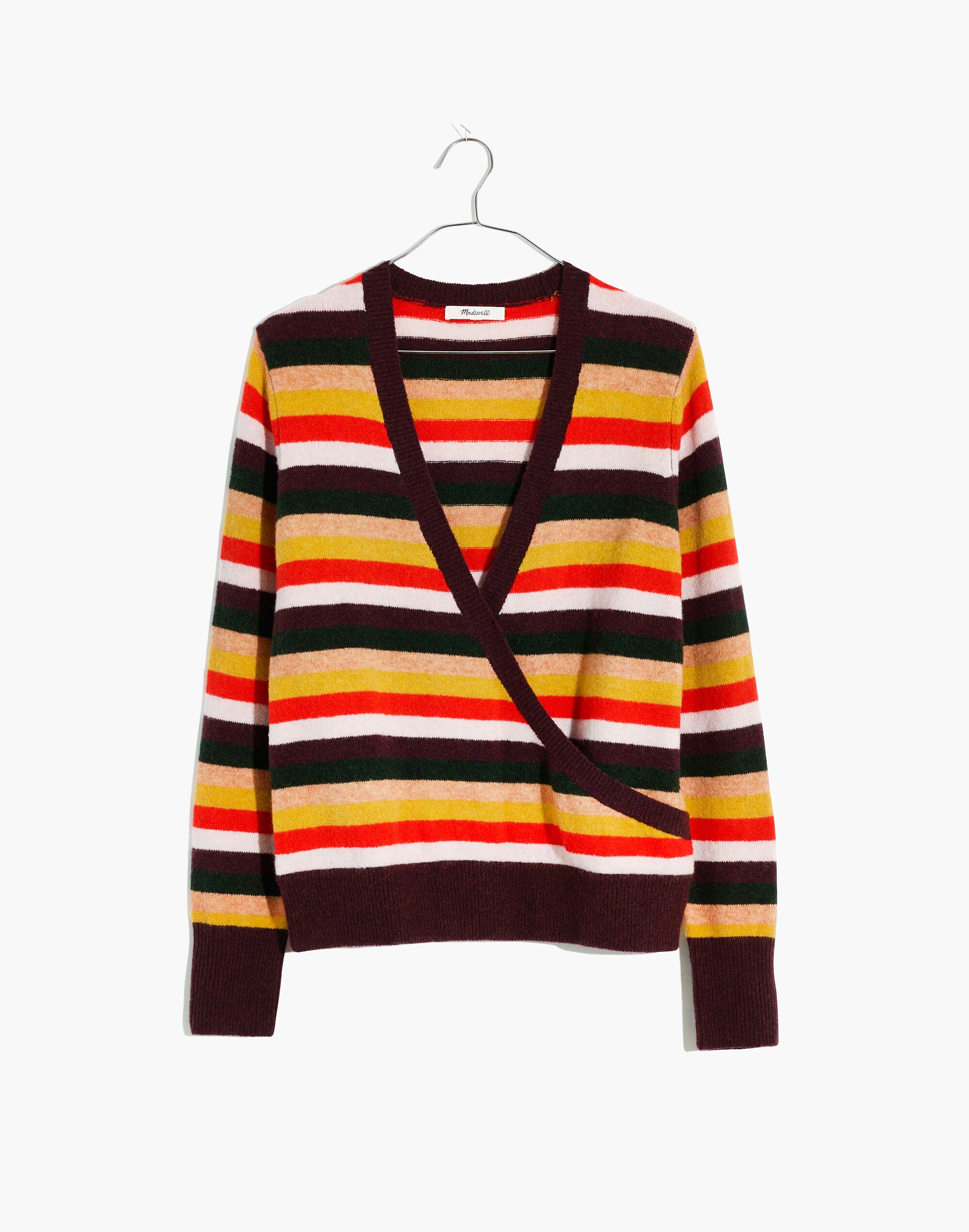 Wrap-Front Pullover Sweater in Stripe
