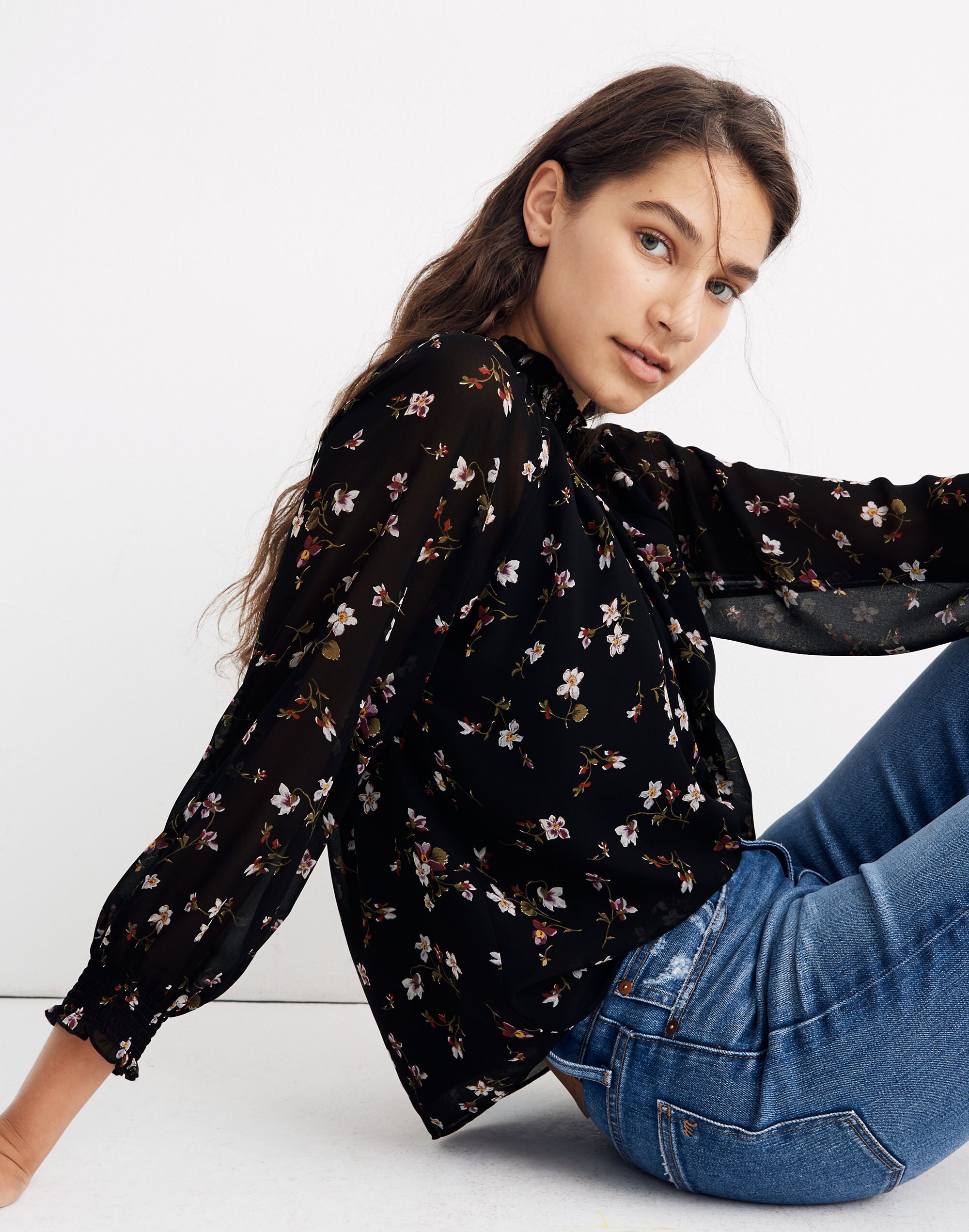 Smocked Mockneck Top in Backyard Blooms