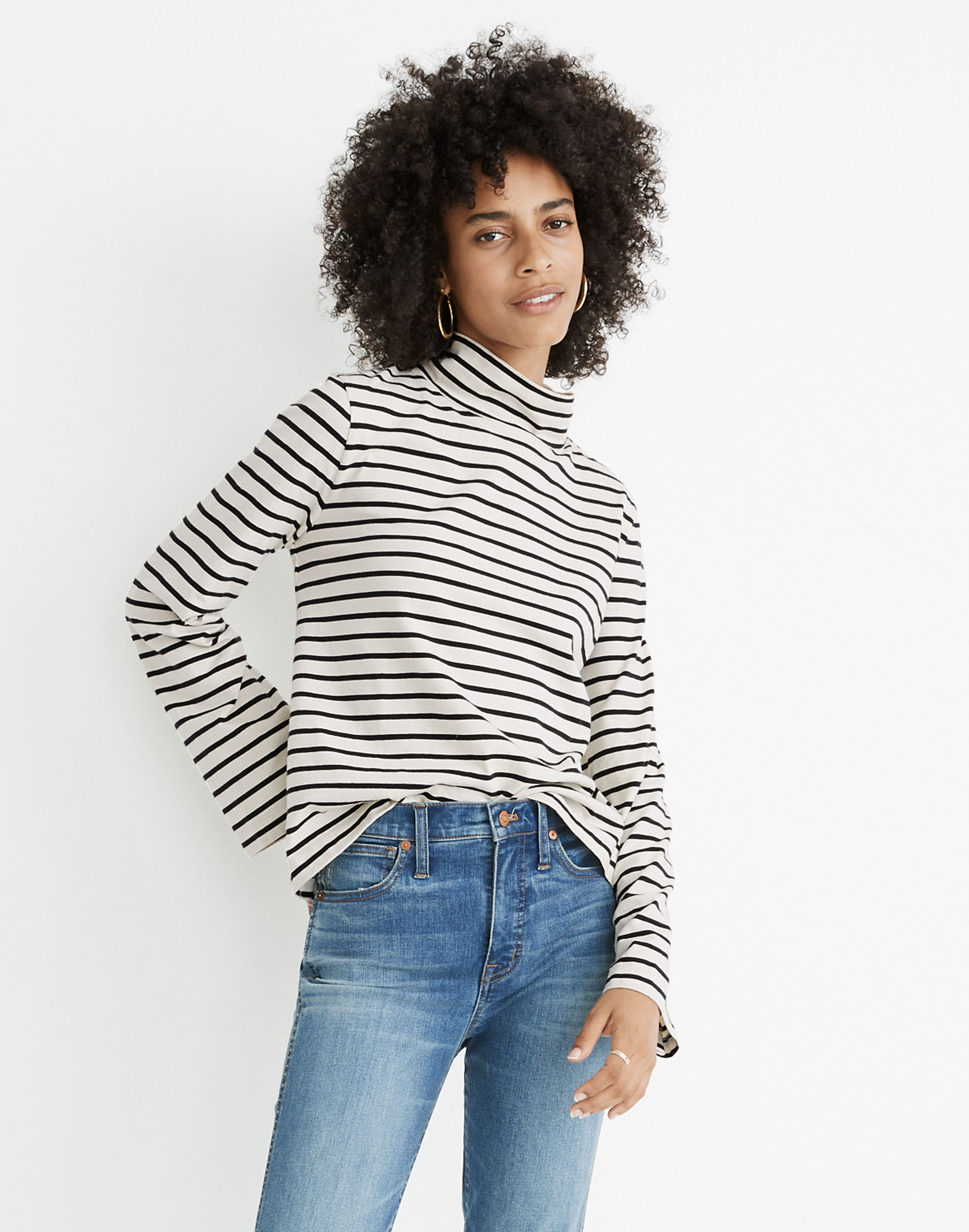 Wide-Sleeve Turtleneck in Stripe