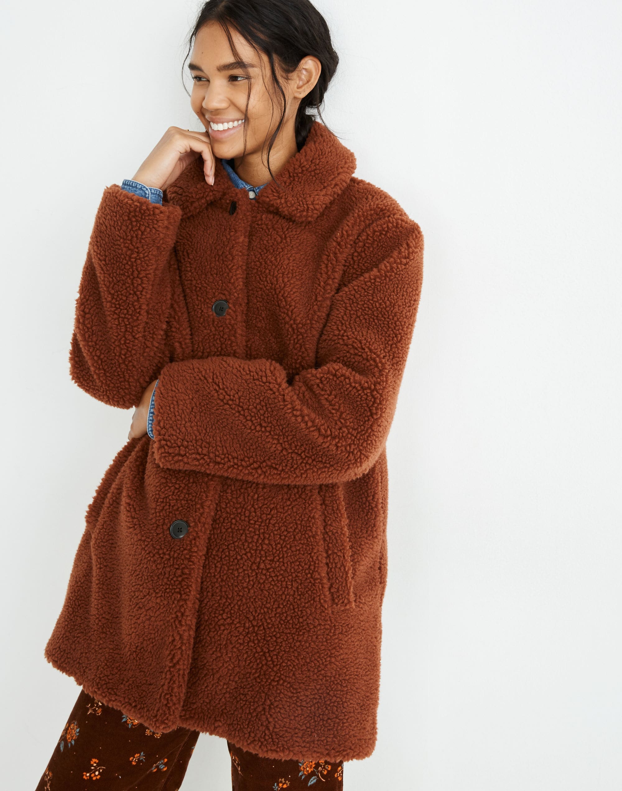 Button-Front Sherpa Coat