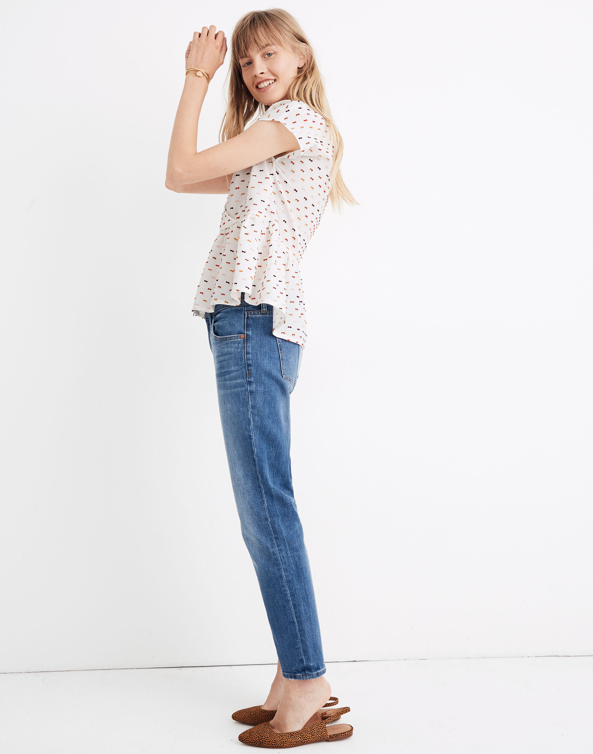 Peplum Crossover Top in Rainbow Clipdot