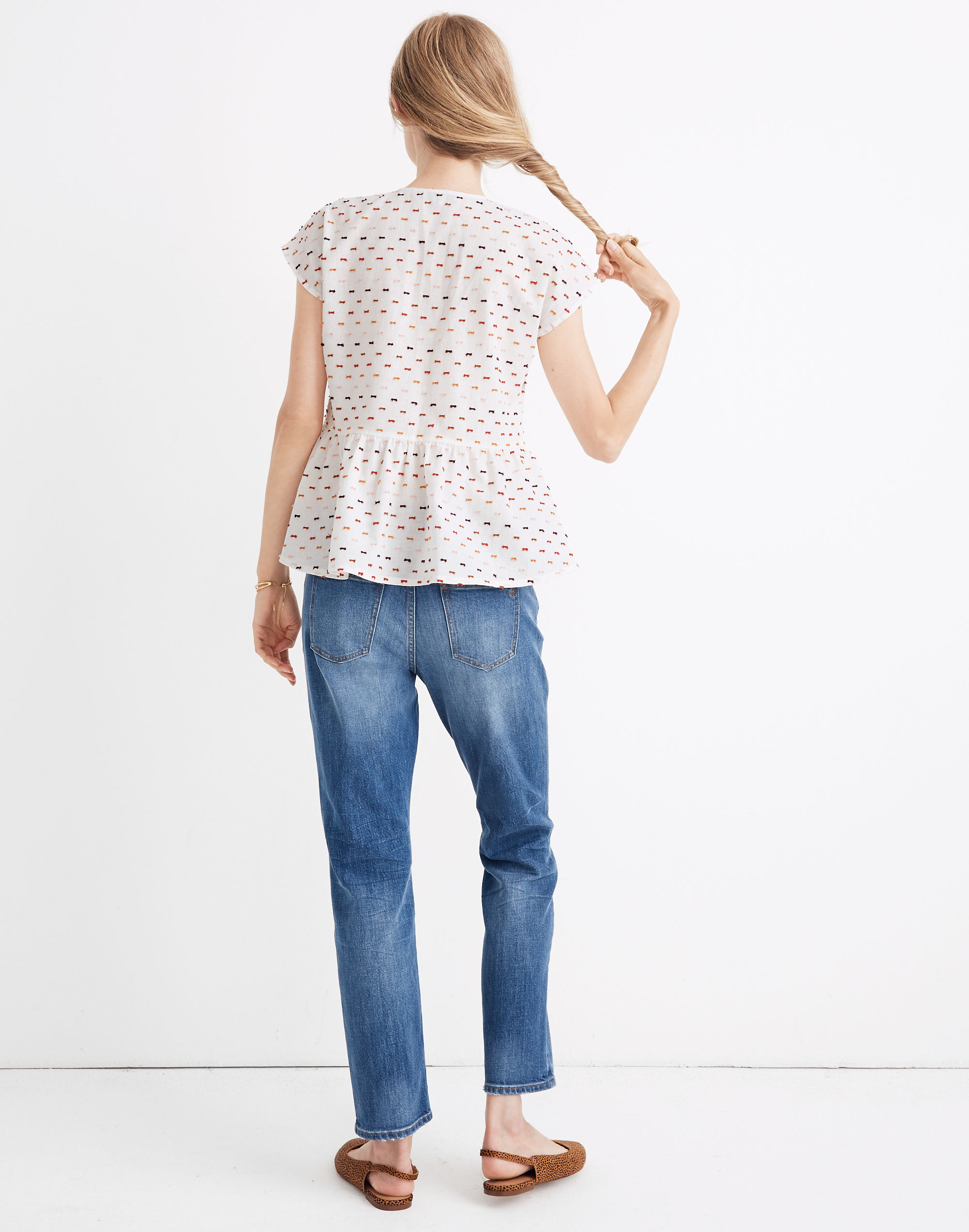 Peplum Crossover Top in Rainbow Clipdot