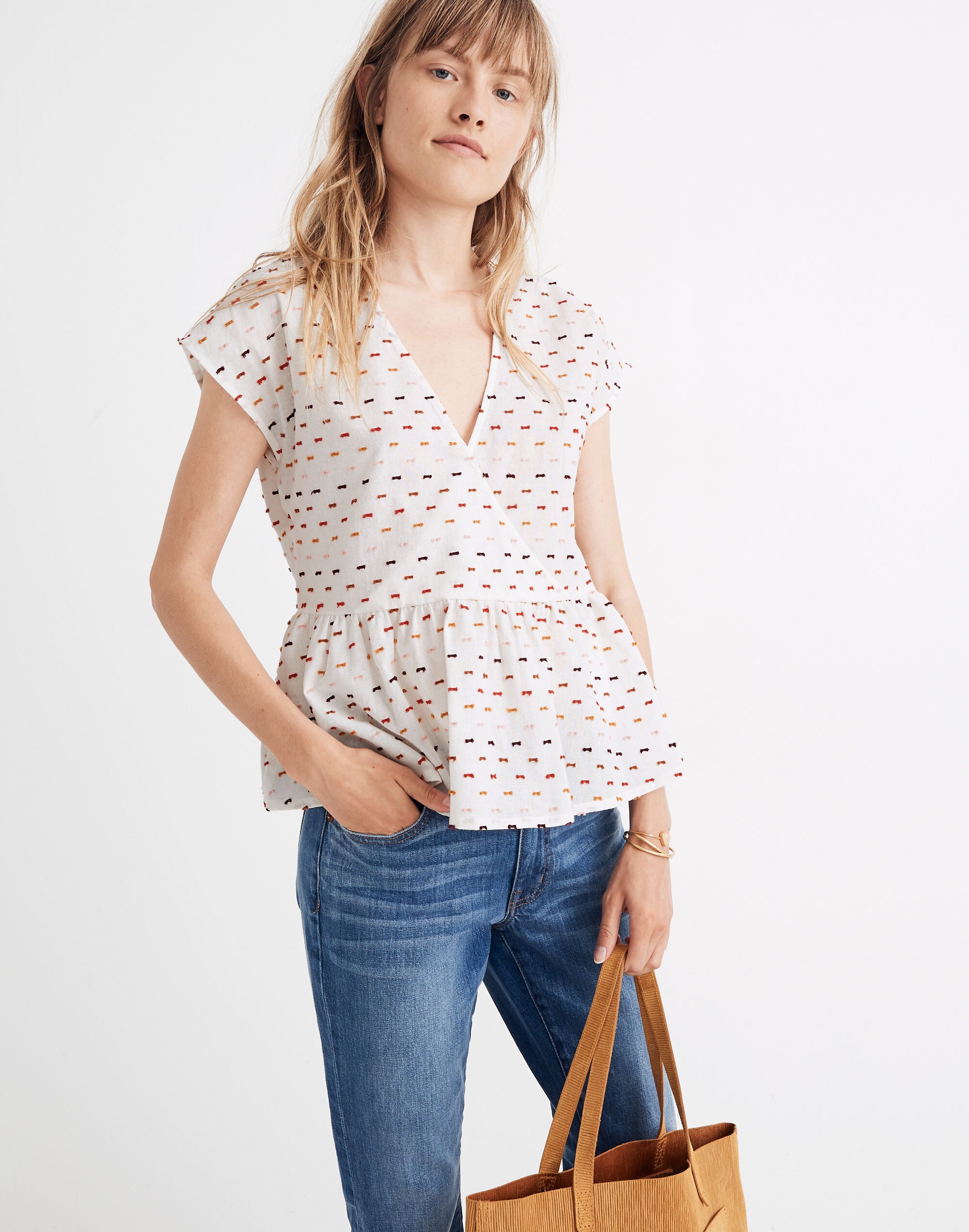 Peplum Crossover Top in Rainbow Clipdot