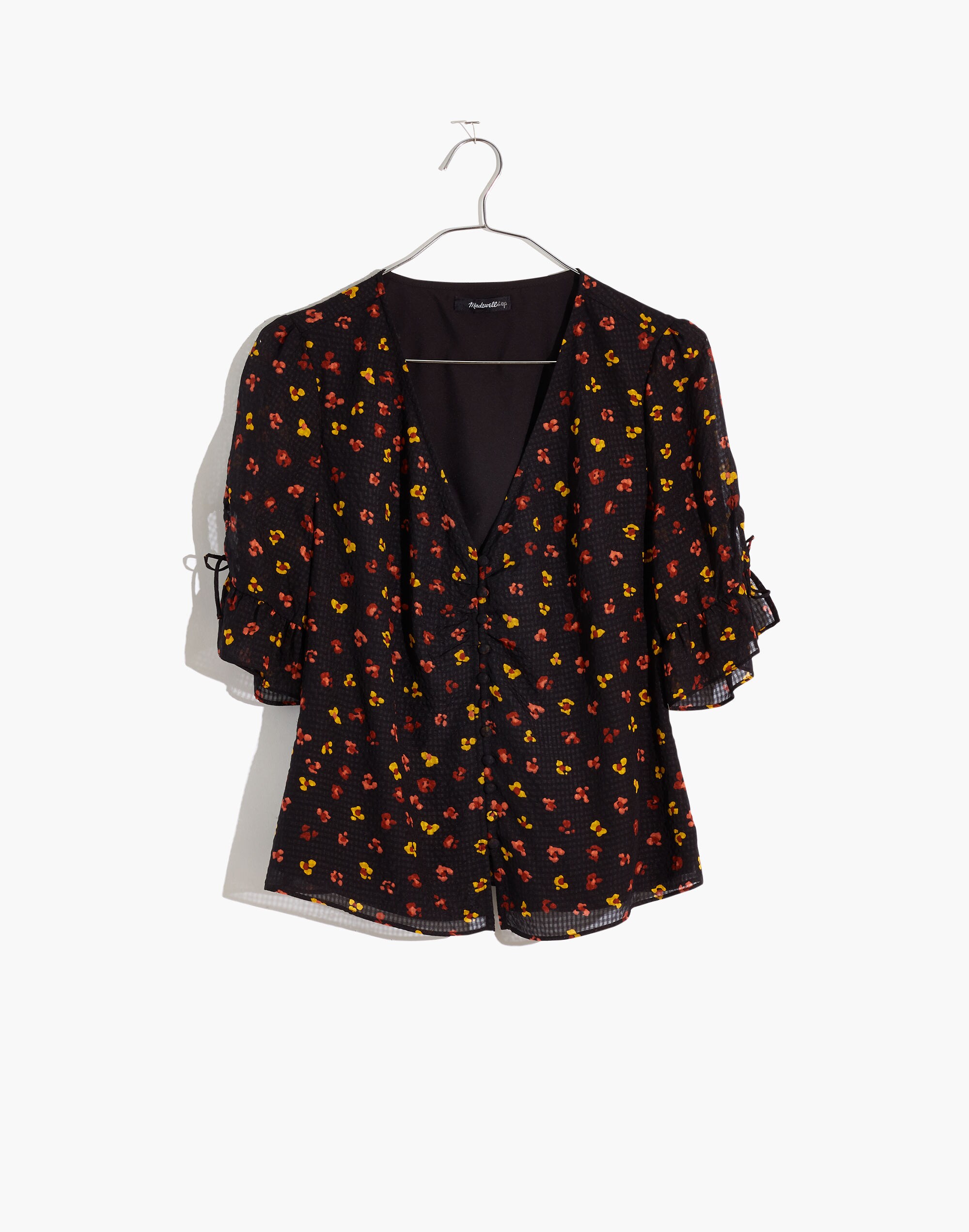 Silk Daylight Tie-Sleeve Top in Feline Floral