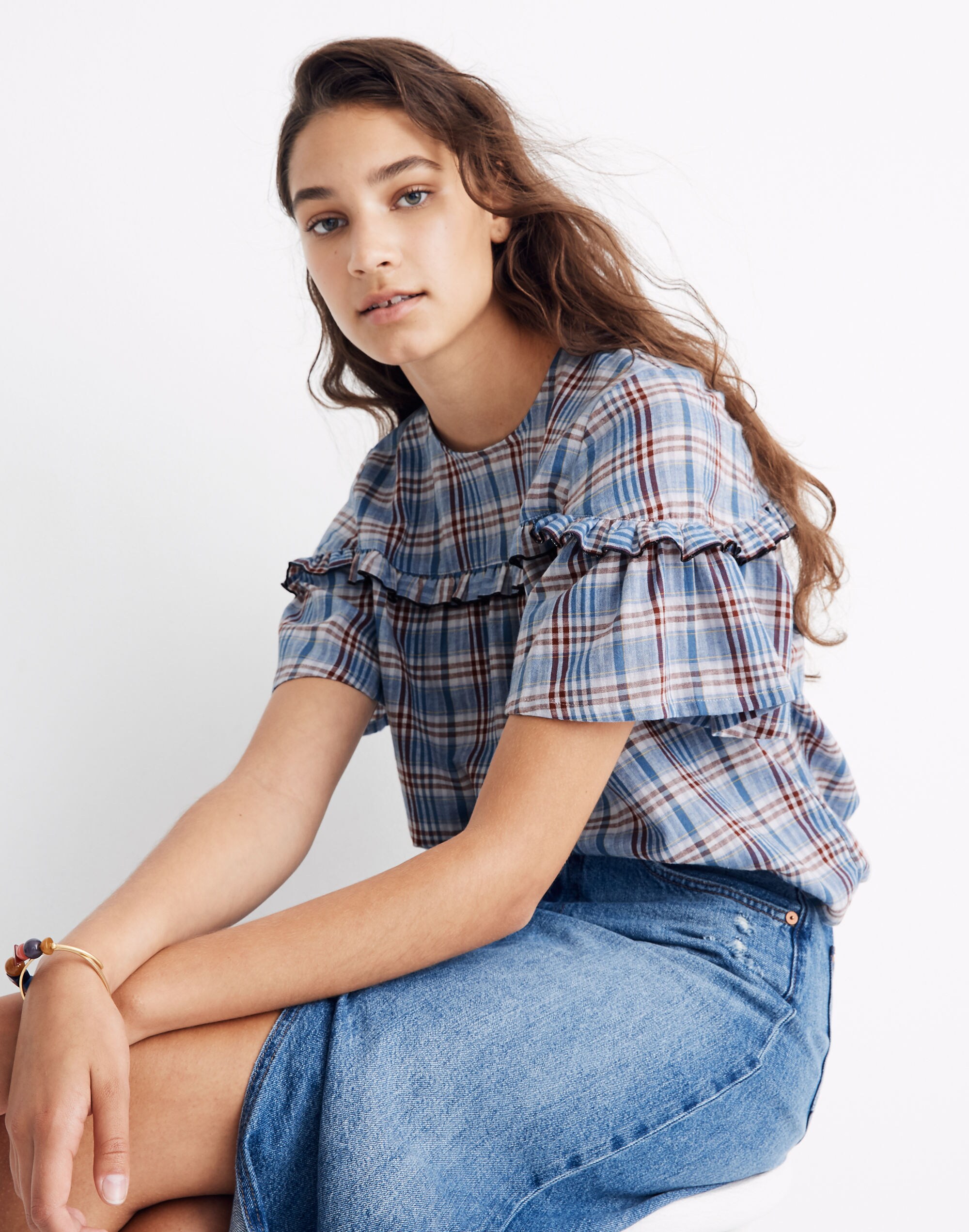 Ruffle-Yoke Top in Plaid