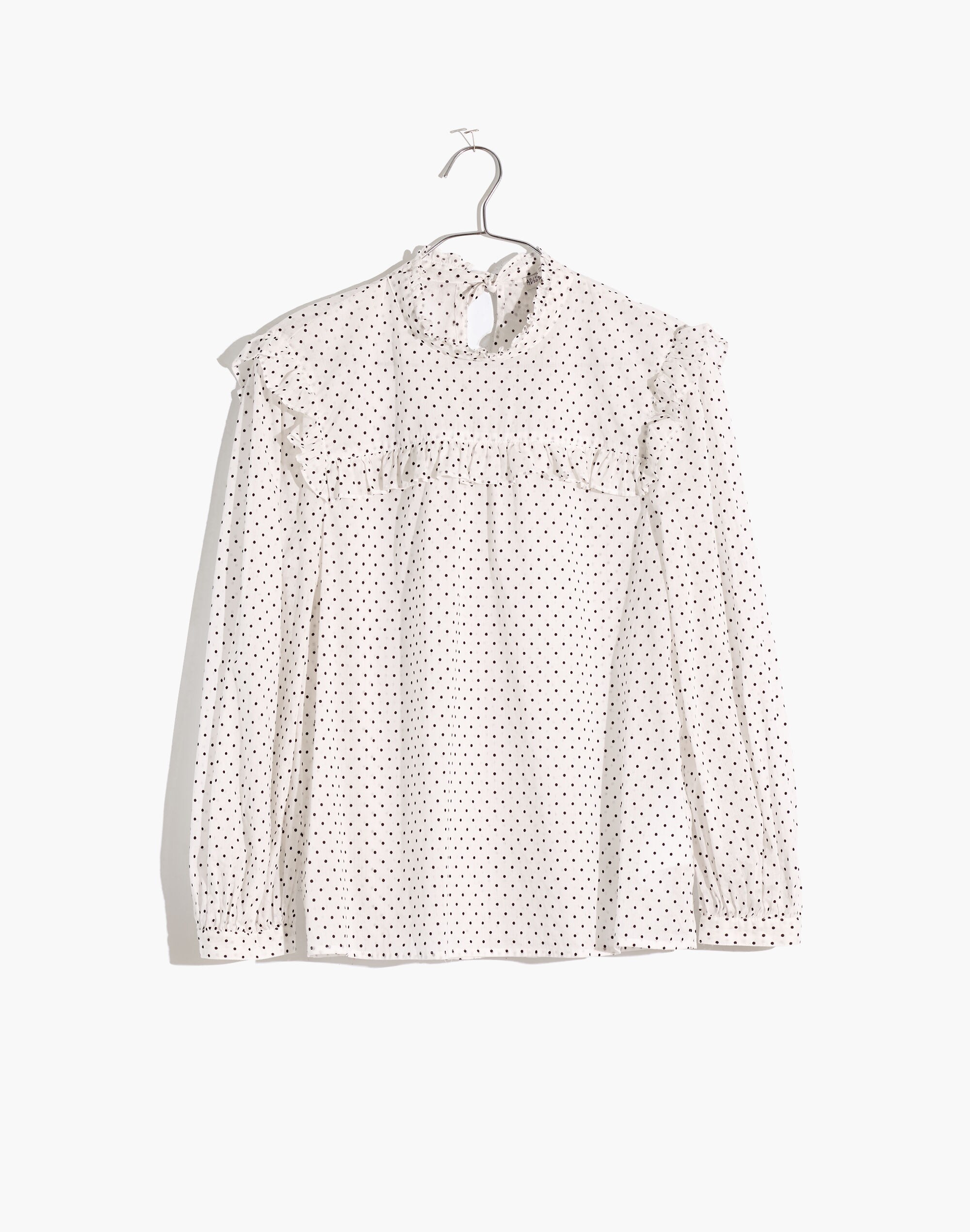 Mockneck Ruffle Top in Flocked Dot