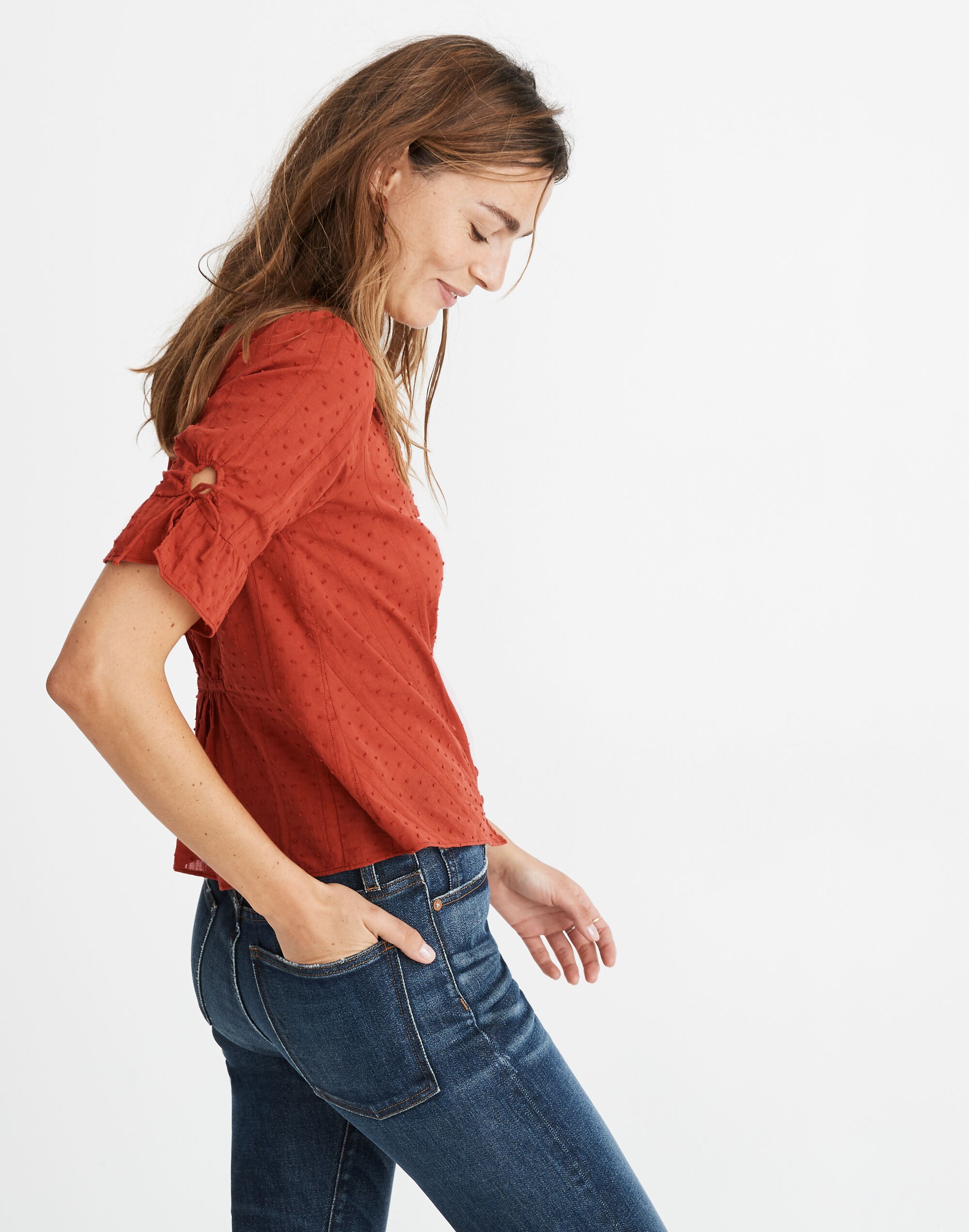 Daylight Tie-Sleeve Top in Swiss Dot