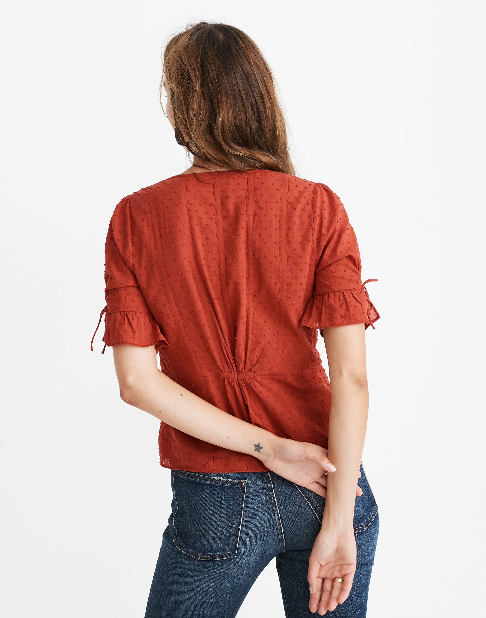 Daylight Tie-Sleeve Top in Swiss Dot