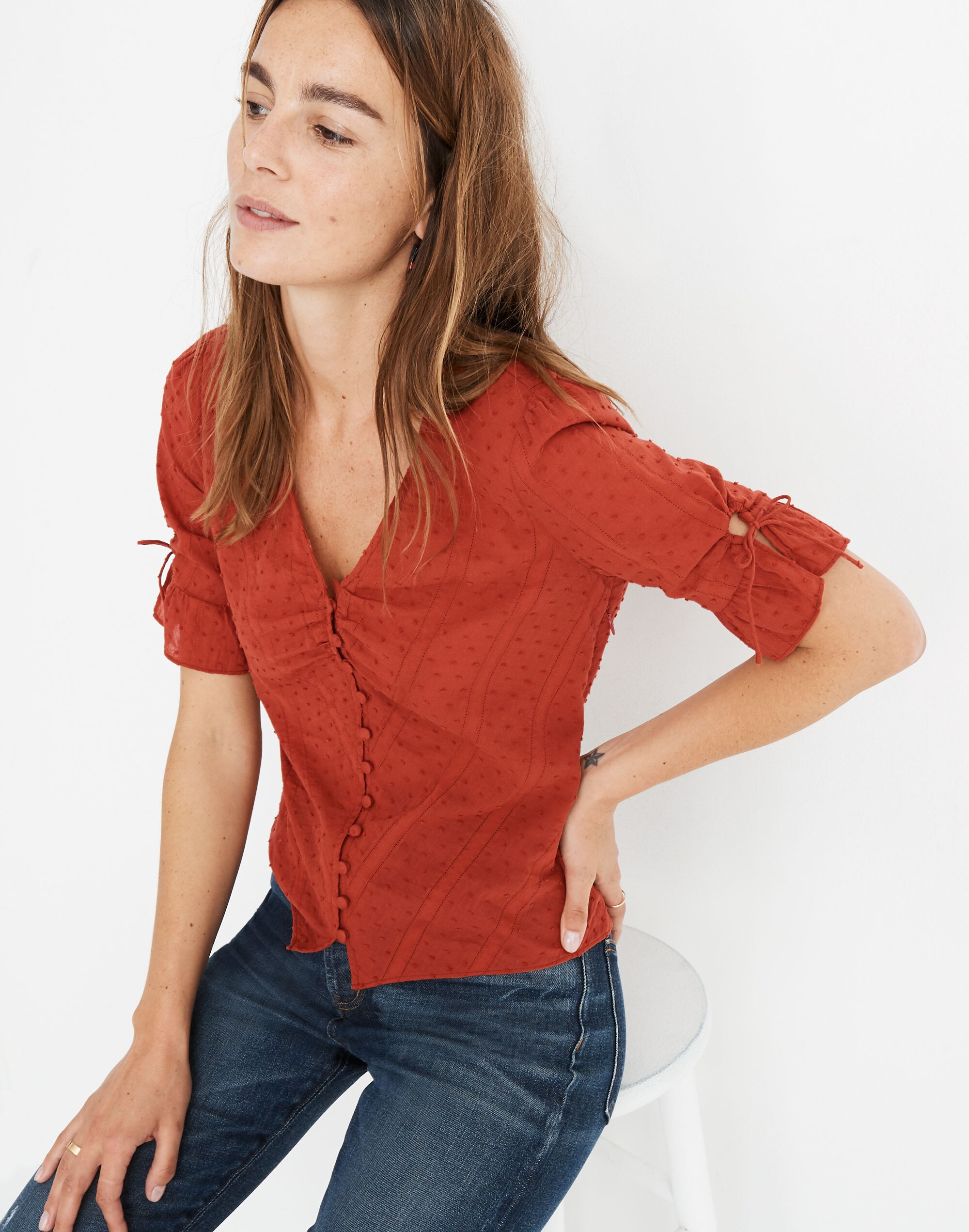 Daylight Tie-Sleeve Top in Swiss Dot