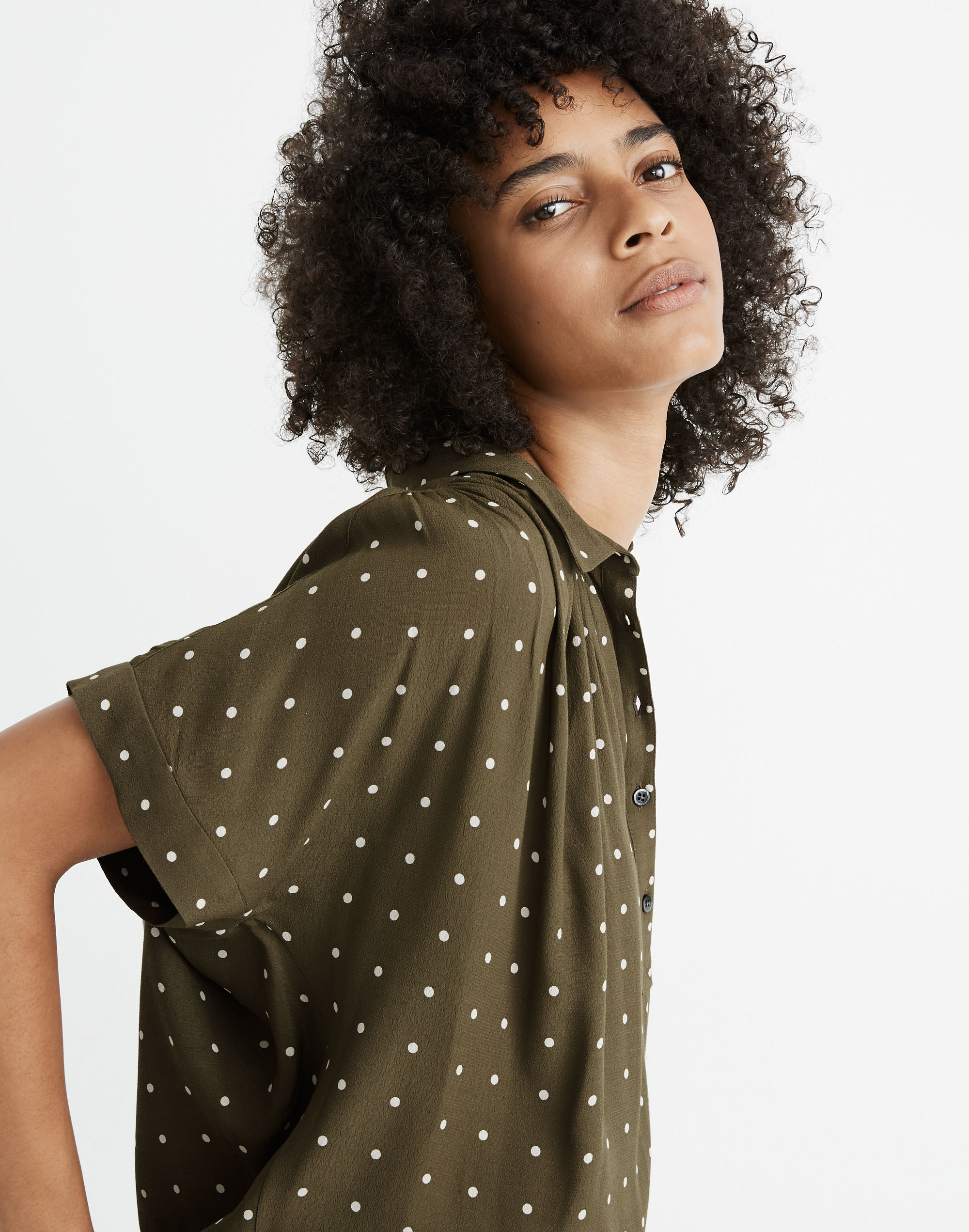 Central Drapey Popover Shirt in Grid Dot