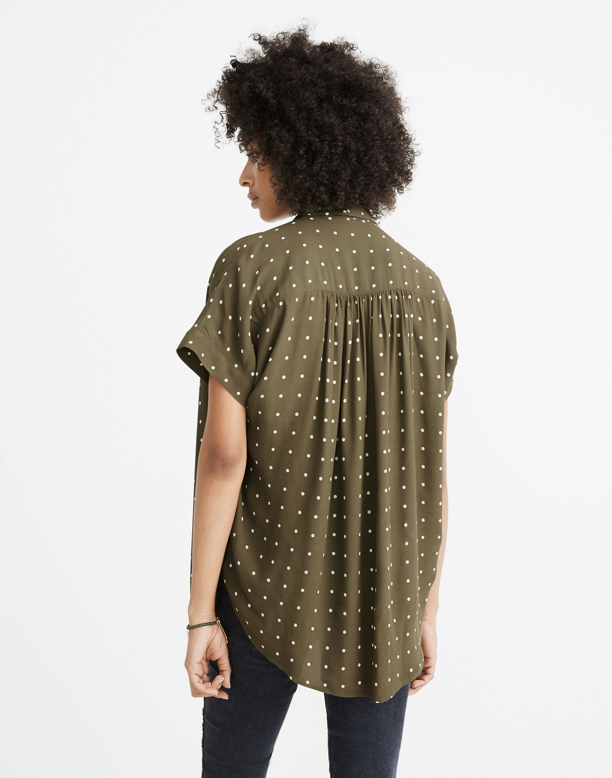 Central Drapey Popover Shirt in Grid Dot