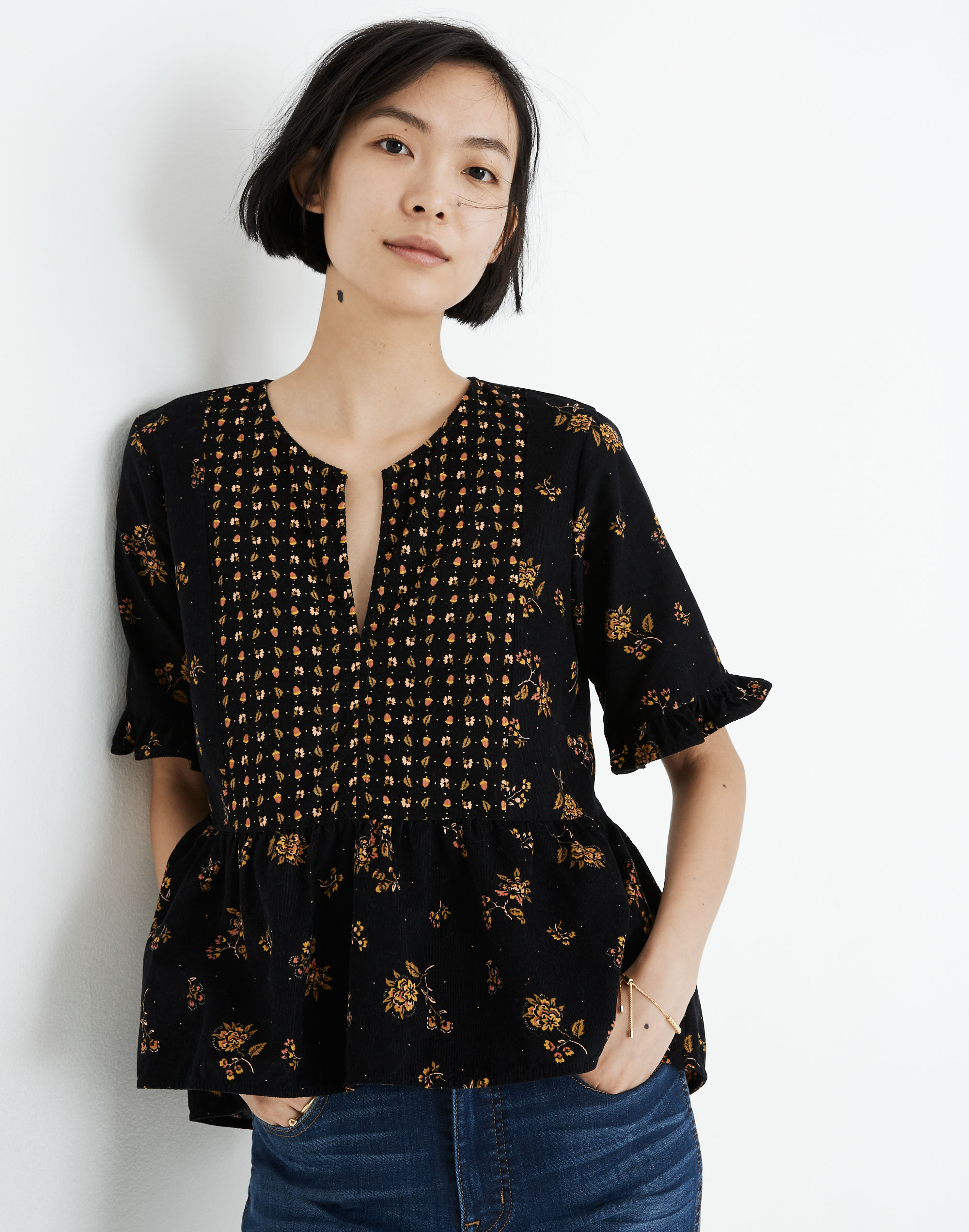 corduroy acorn foulard top