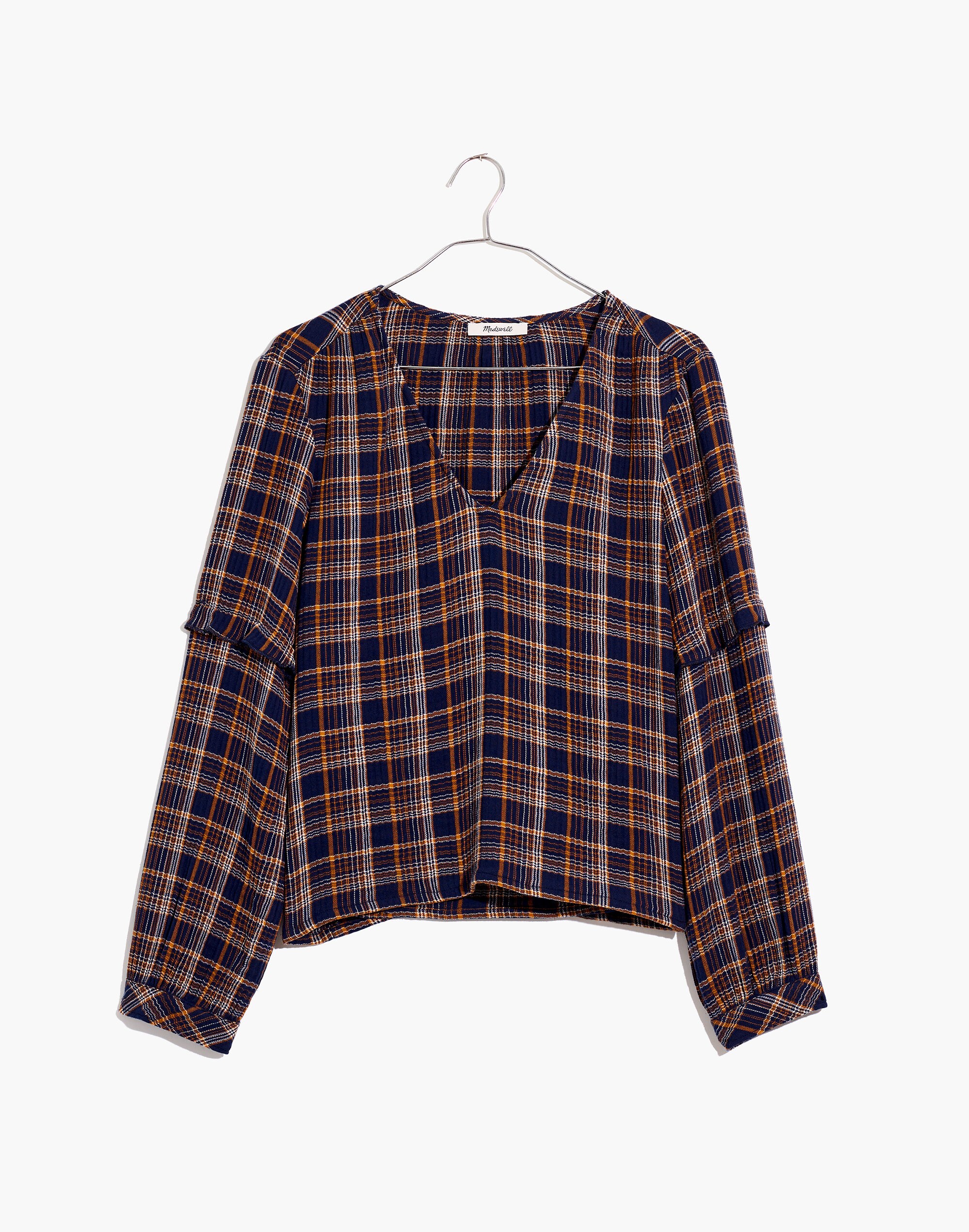 Plaid V-Neck Ruffle Top