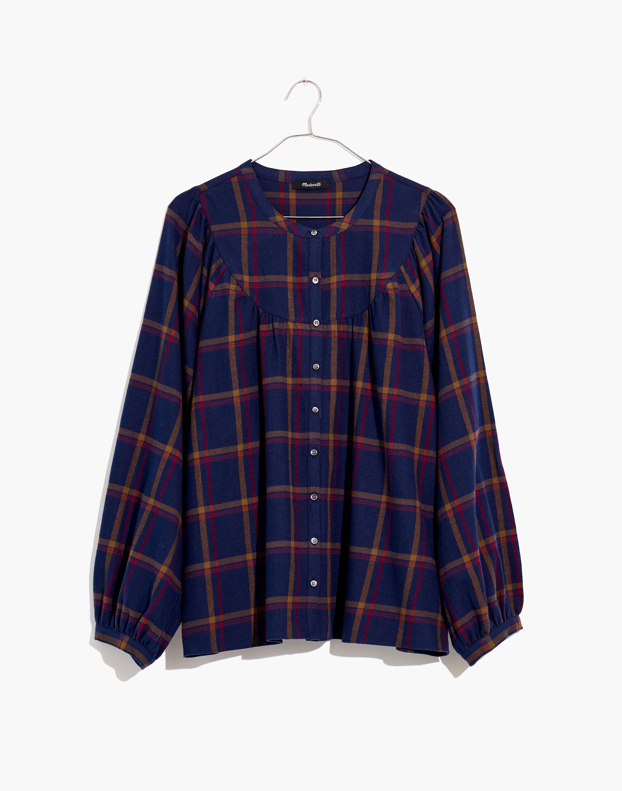 Flannel Balloon-Sleeve Top in Kingham Plaid