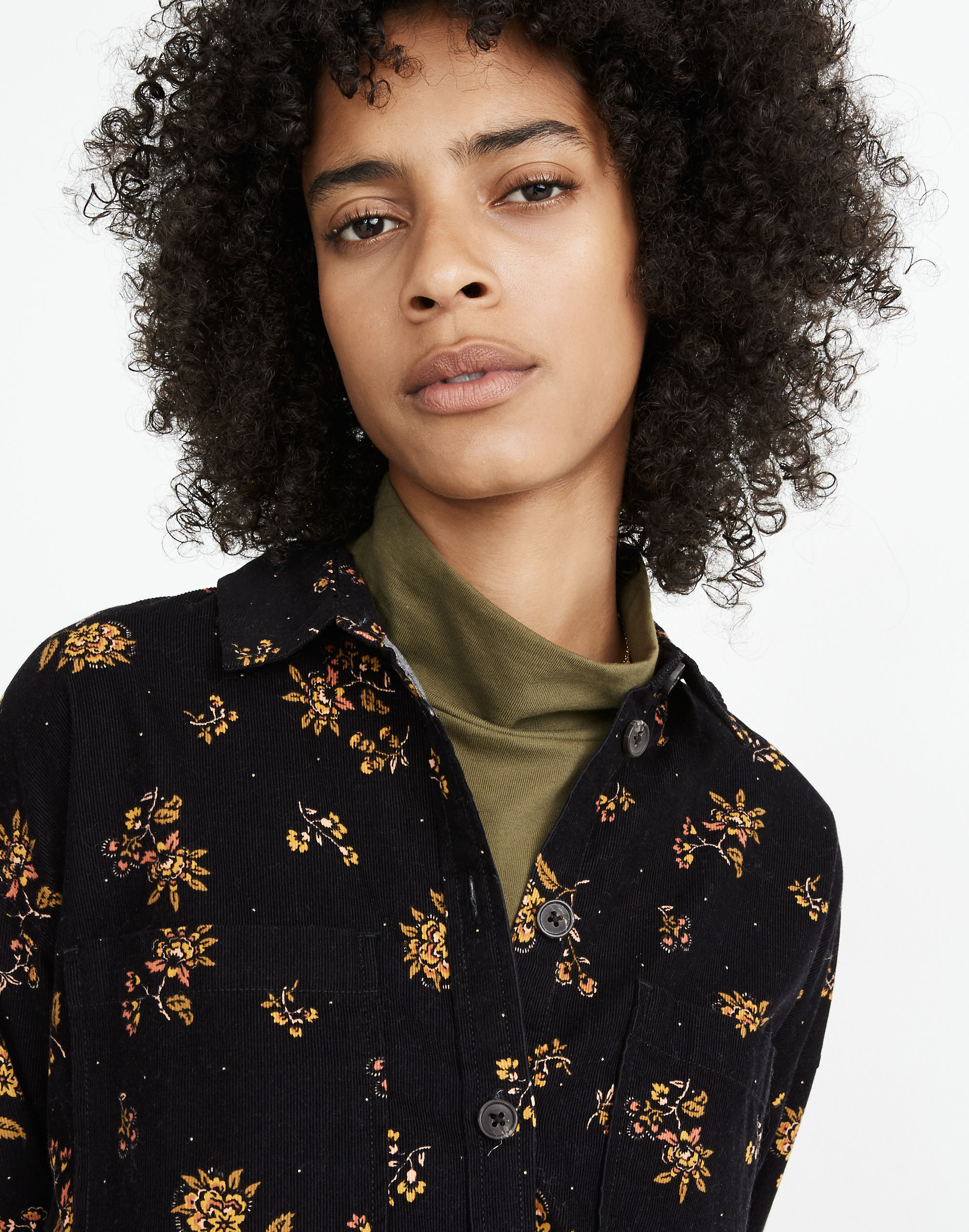 Corduroy Shirt-Jacket in Fall Floral