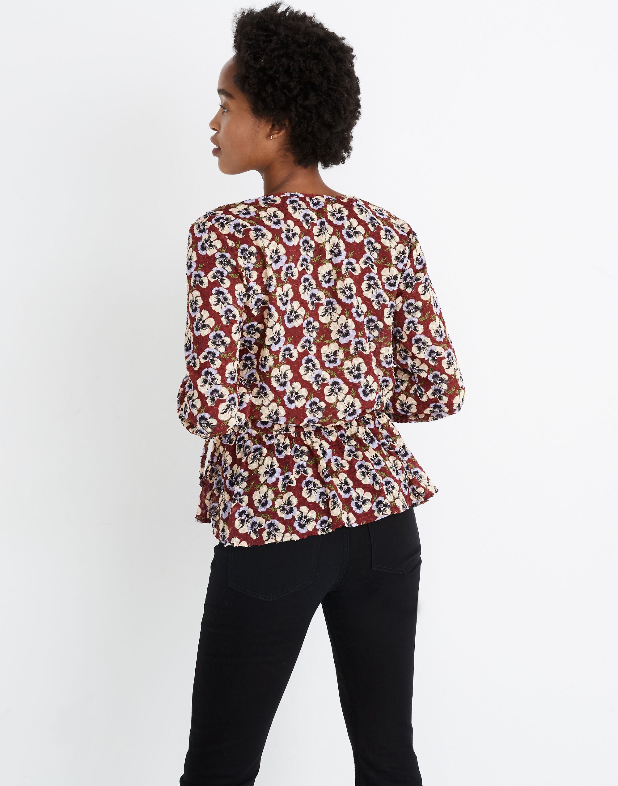 Drawstring Ruffle-Hem Top in Viola Floral