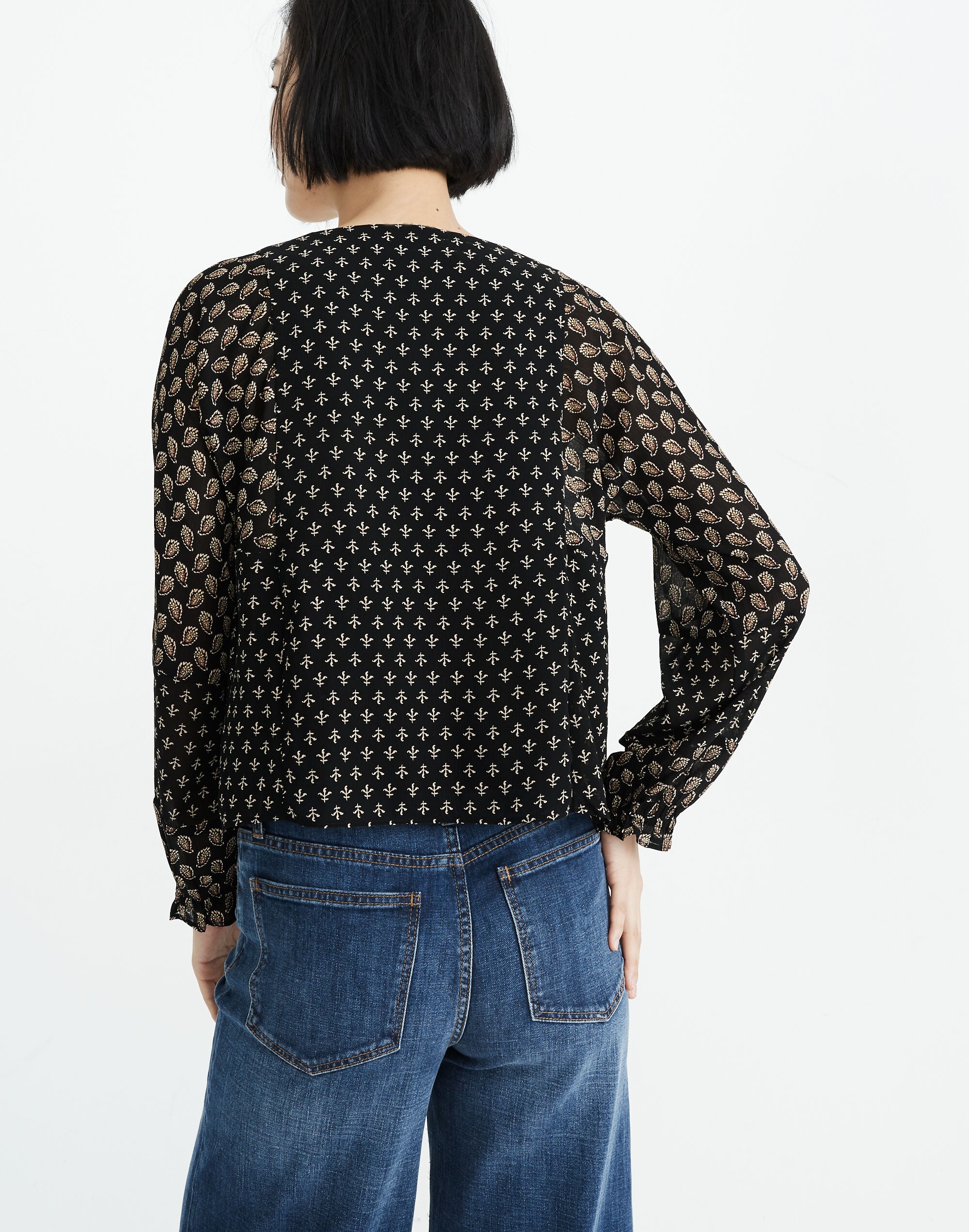 Sheer-Sleeve Top in Brushstroke Paisley Mix