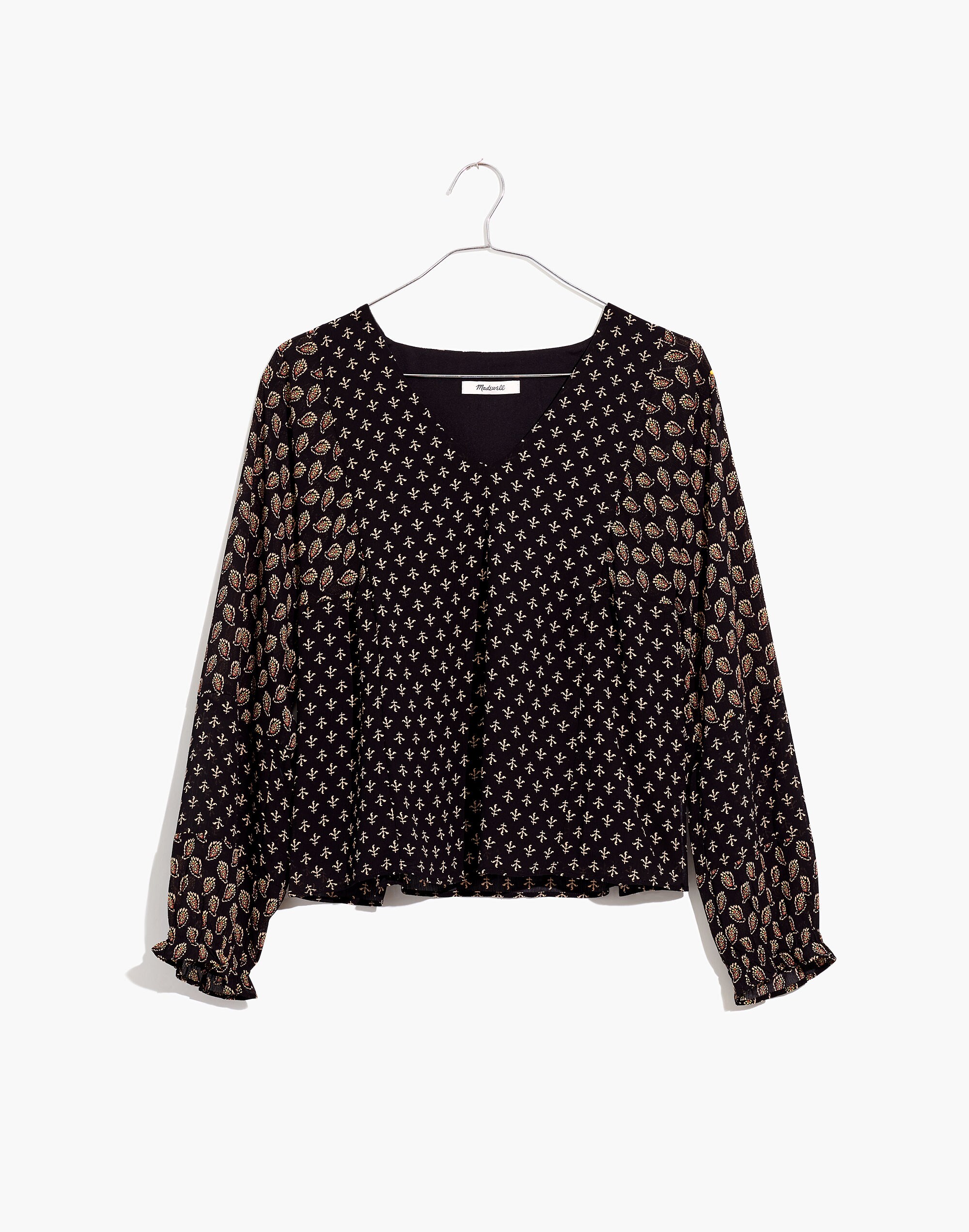 Sheer-Sleeve Top in Brushstroke Paisley Mix