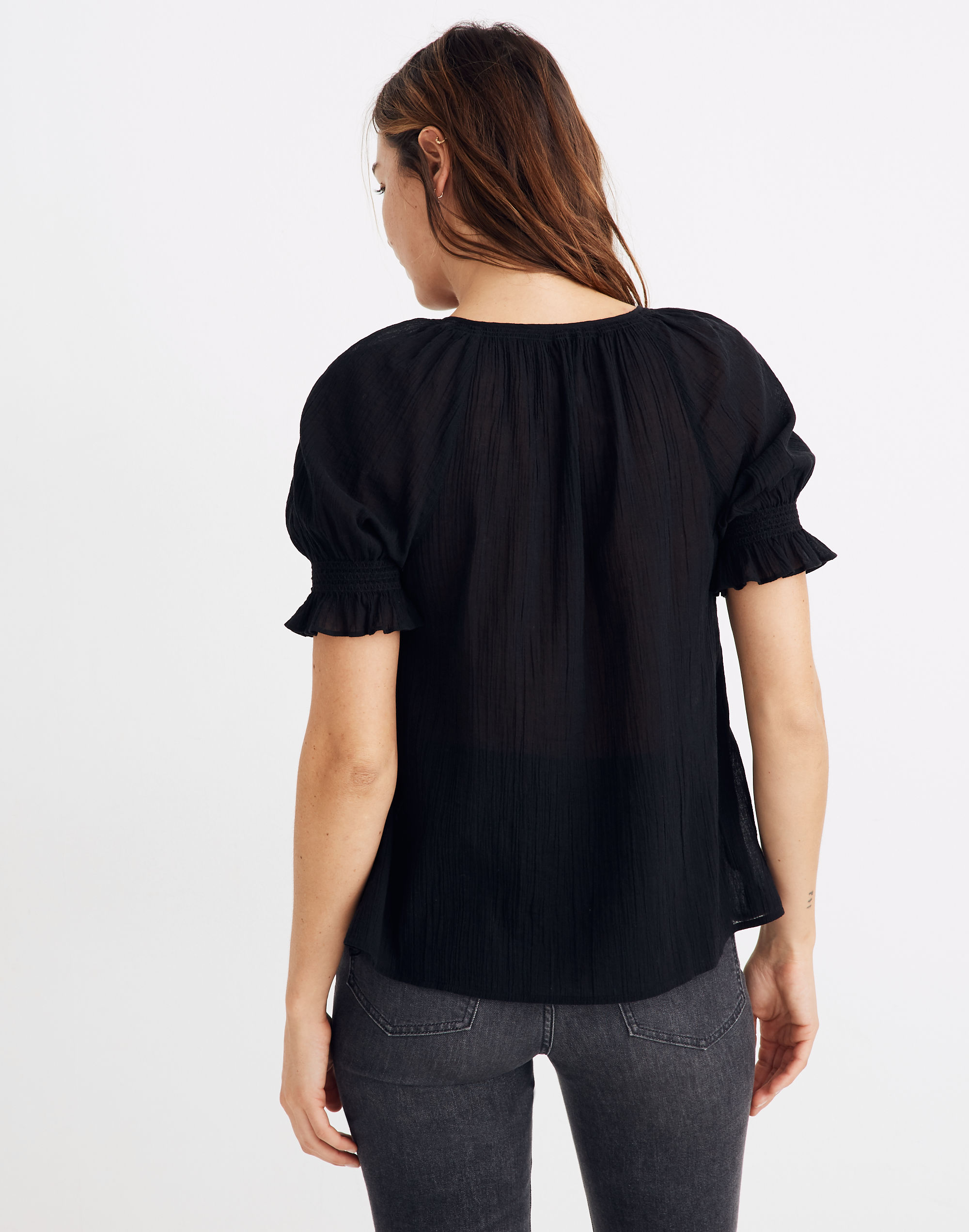 Smocked Button-Down Top