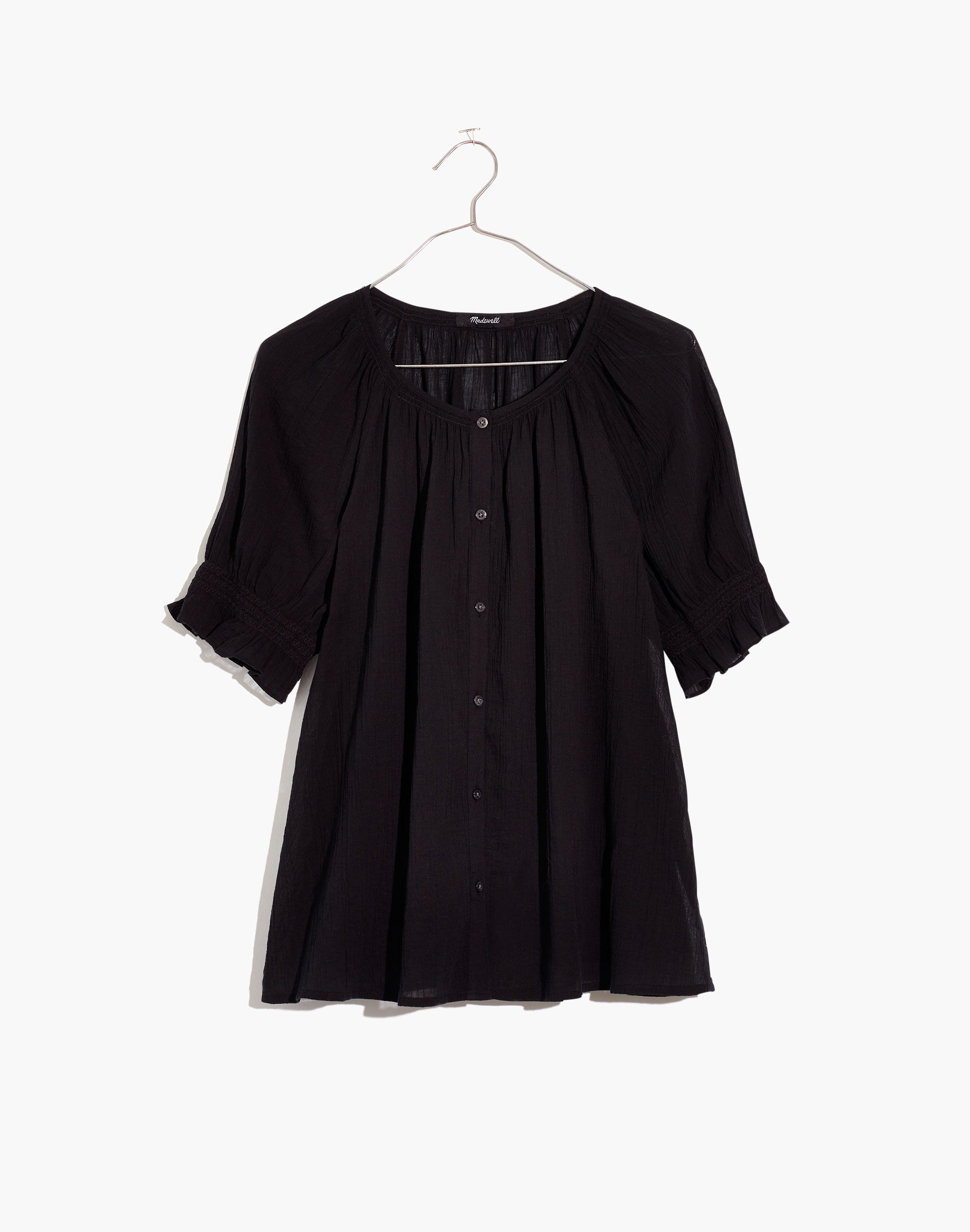 Smocked Button-Down Top