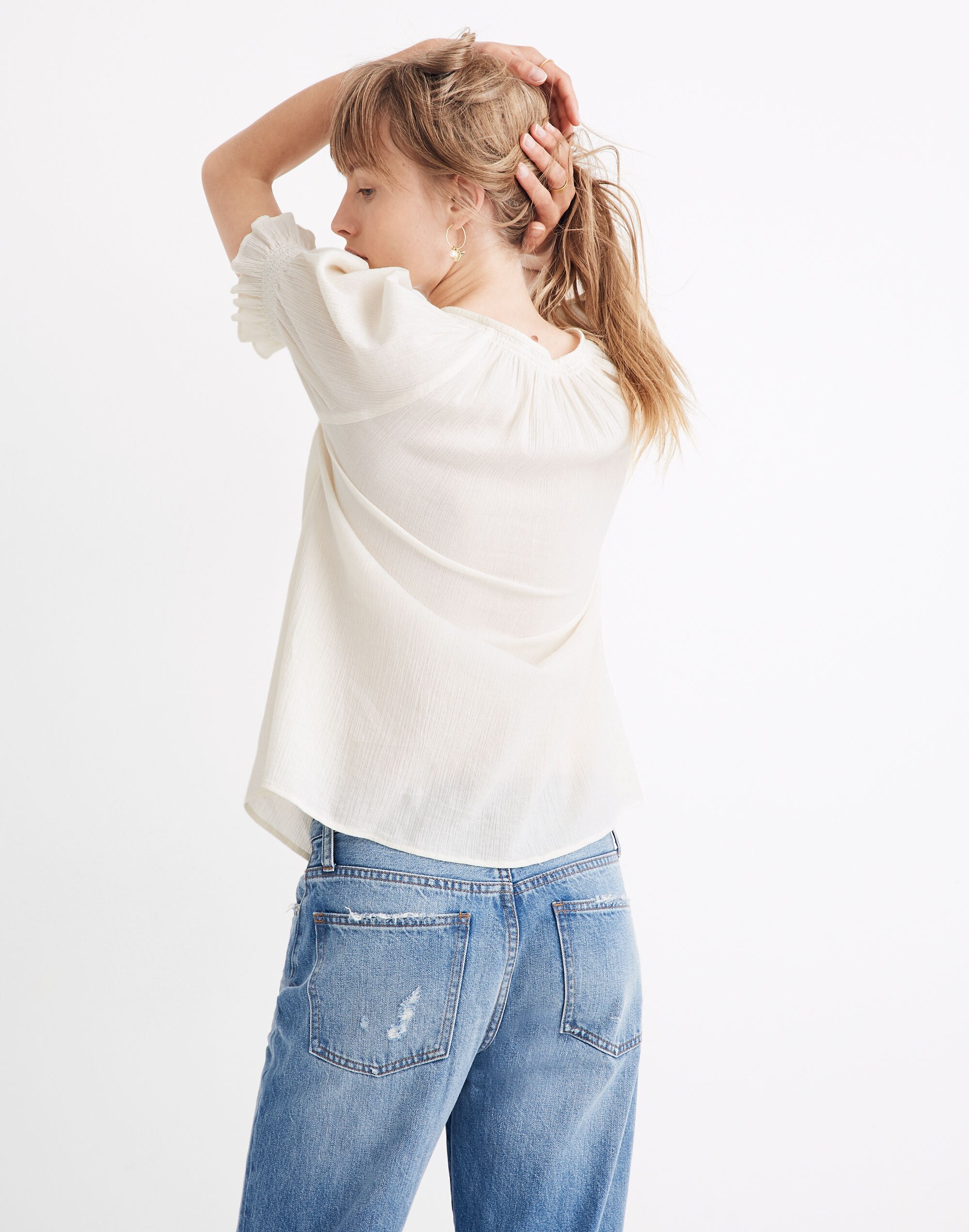 Smocked Button-Down Top