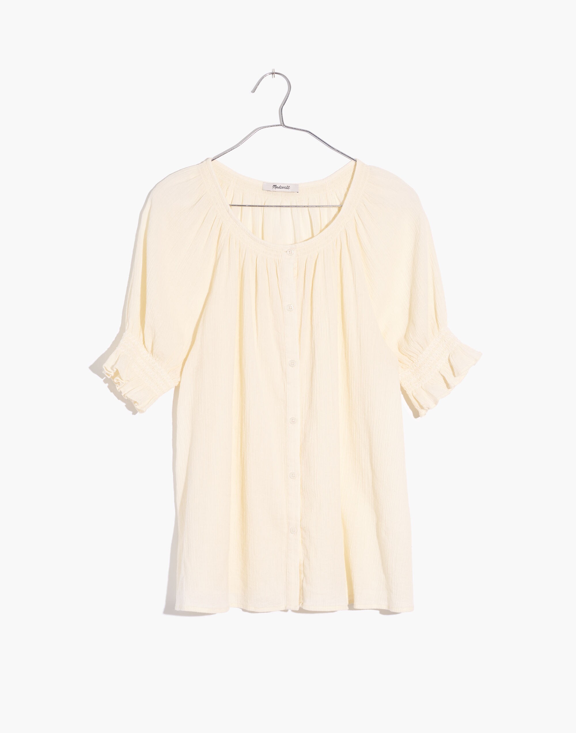 Smocked Button-Down Top
