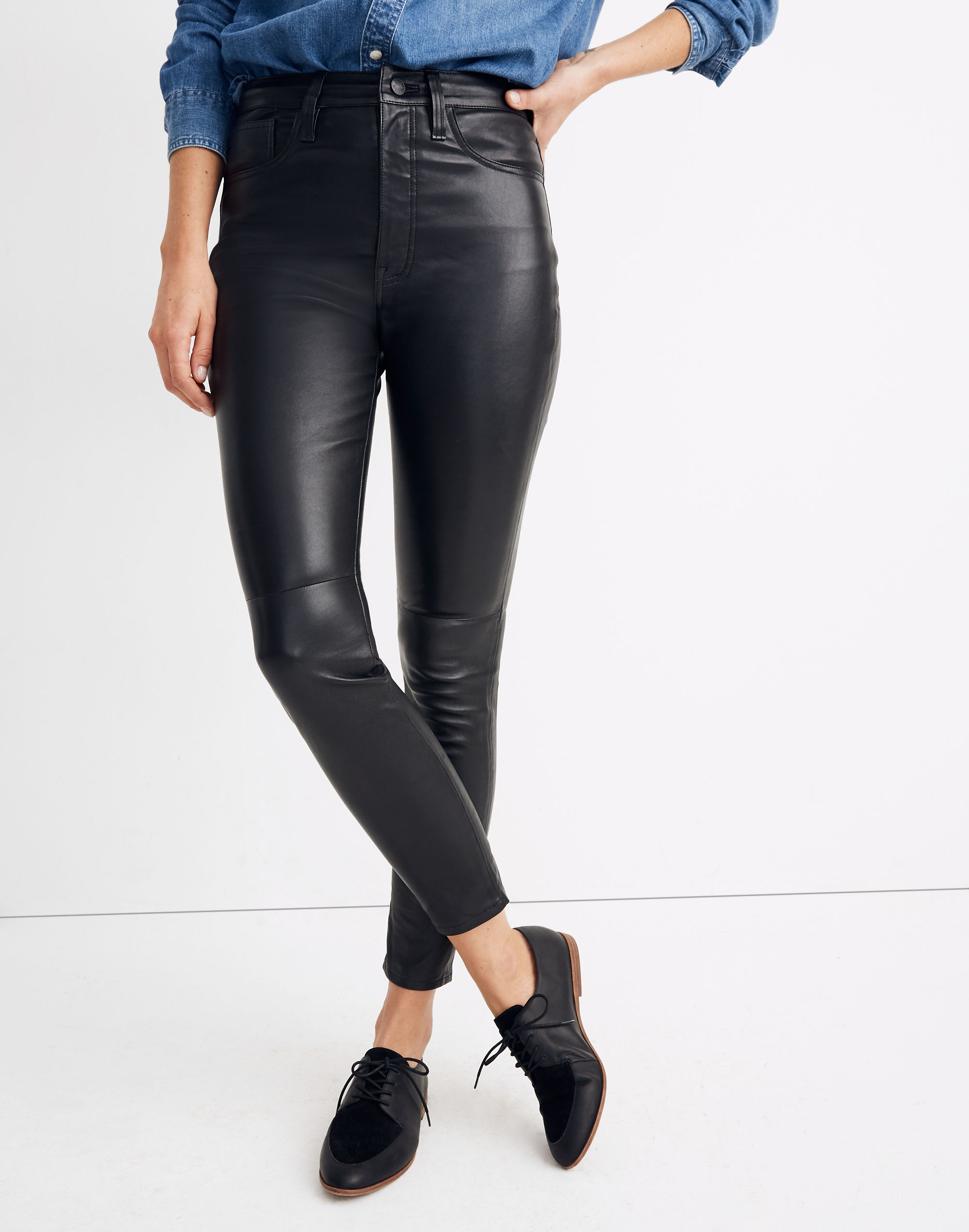 11" High-Rise Skinny Jeans: Leather Edition