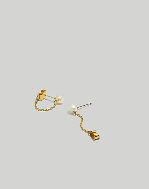 Madewell Freshwater Pearl Chain Stud Earrings in Vintage Gold - Size One S