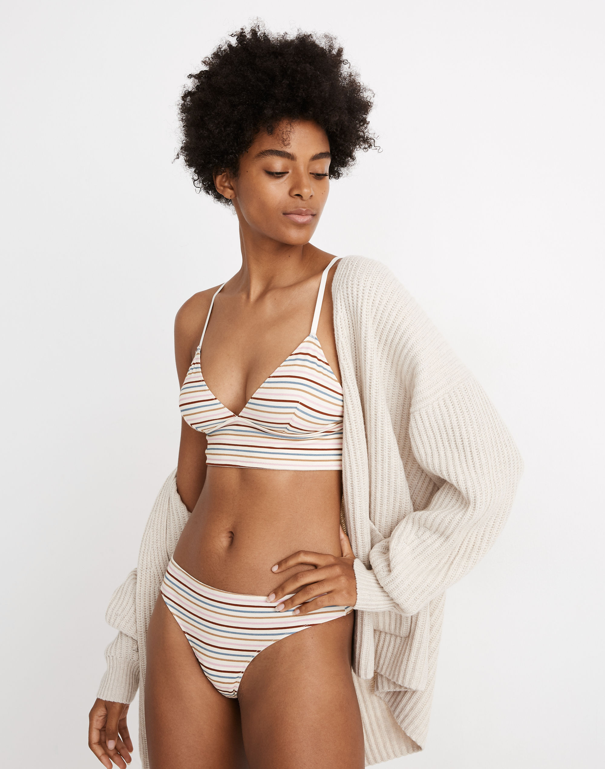 Cotton-Modal&reg; Thong in Rainbow Stripe