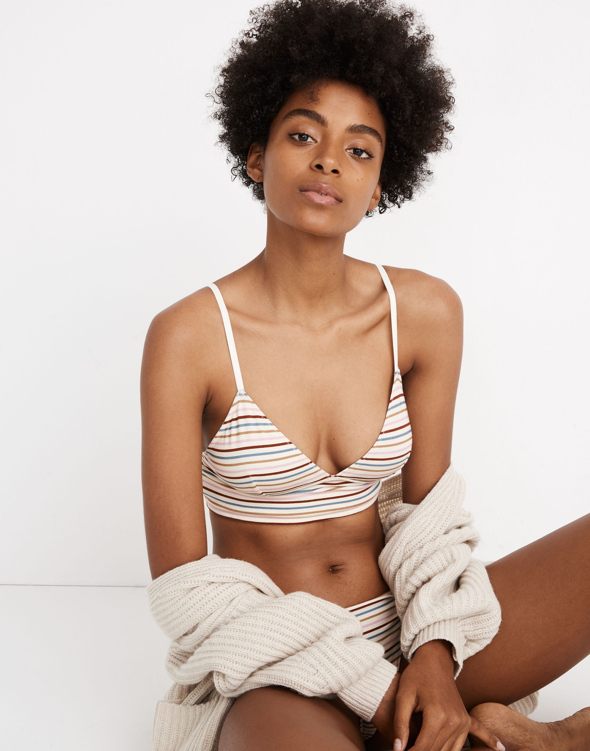 Cotton-Modal&reg; Kealy Longline Bralette in Rainbow Stripe