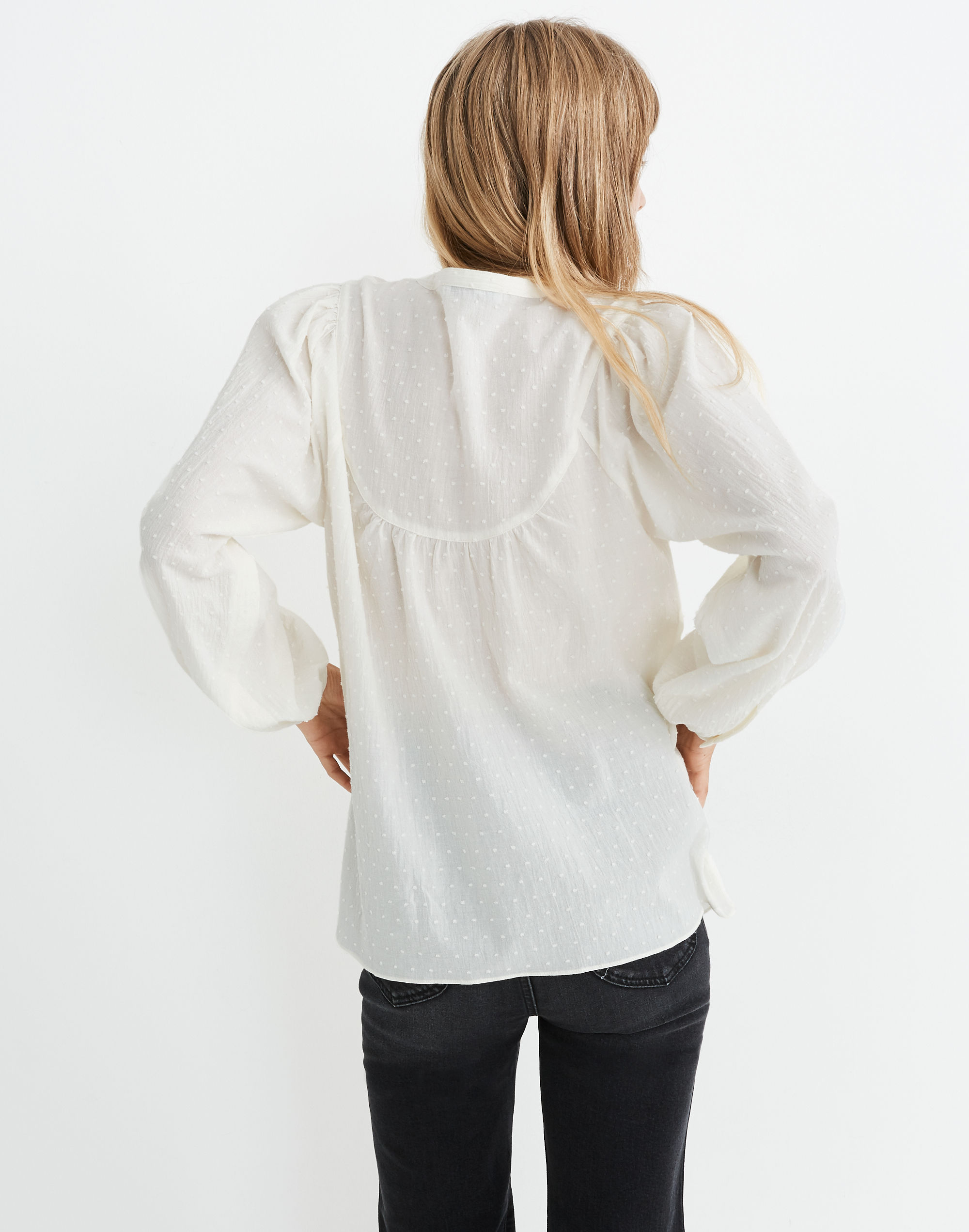Balloon-Sleeve Peasant Top in Clipdot
