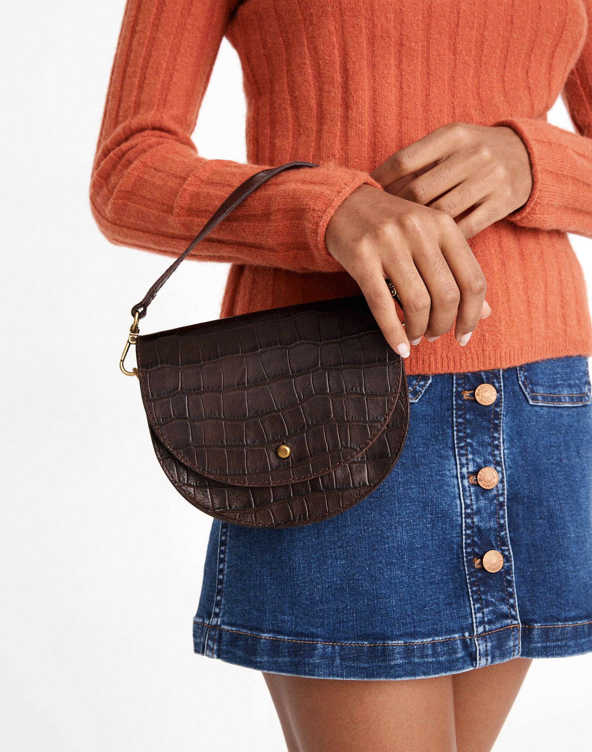 The Small Richmond Saddle Bag: Croc Embossed Leather Edition
