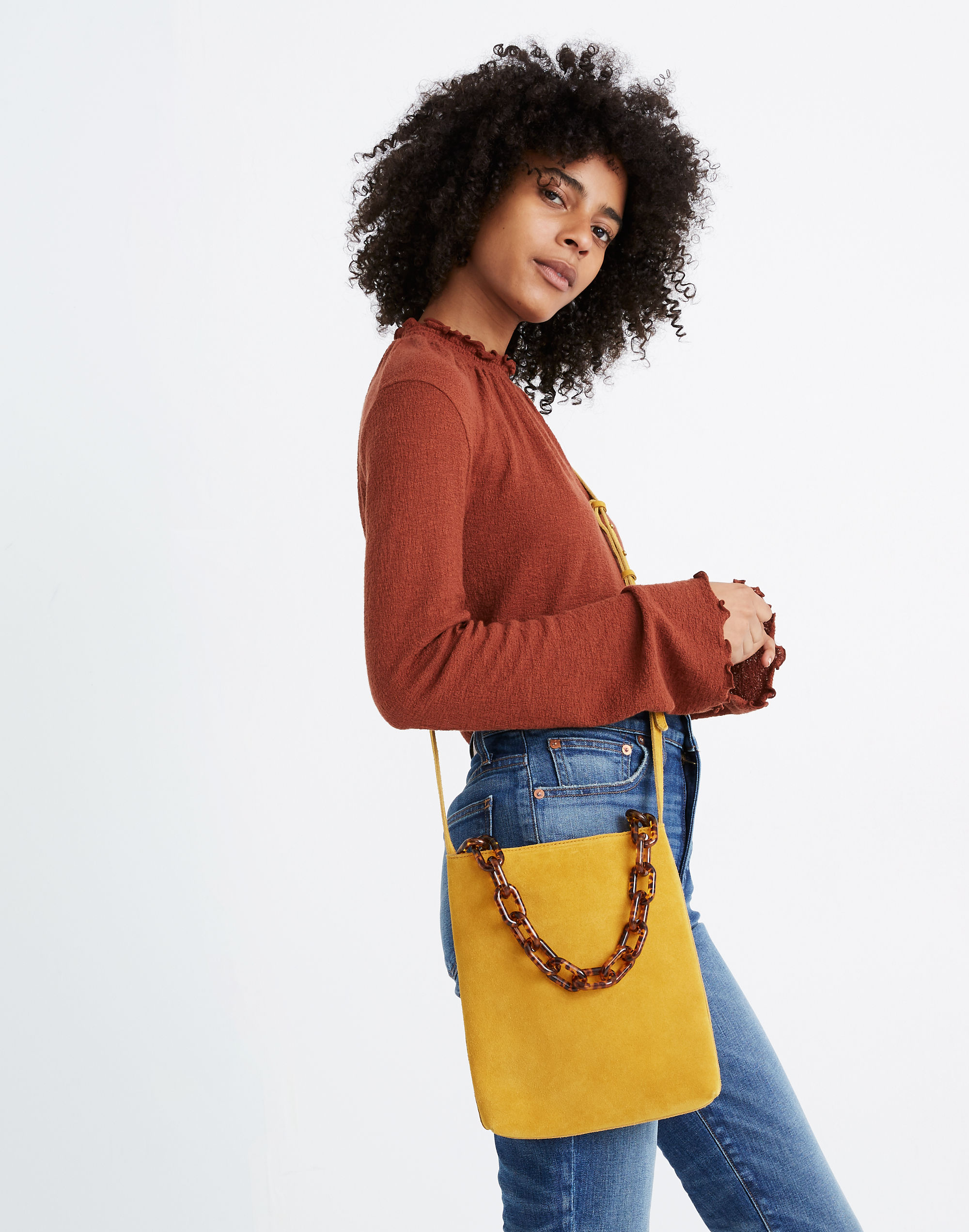 The Slim Brooklyn Crossbody Bag in Suede: Chain Handle Edition