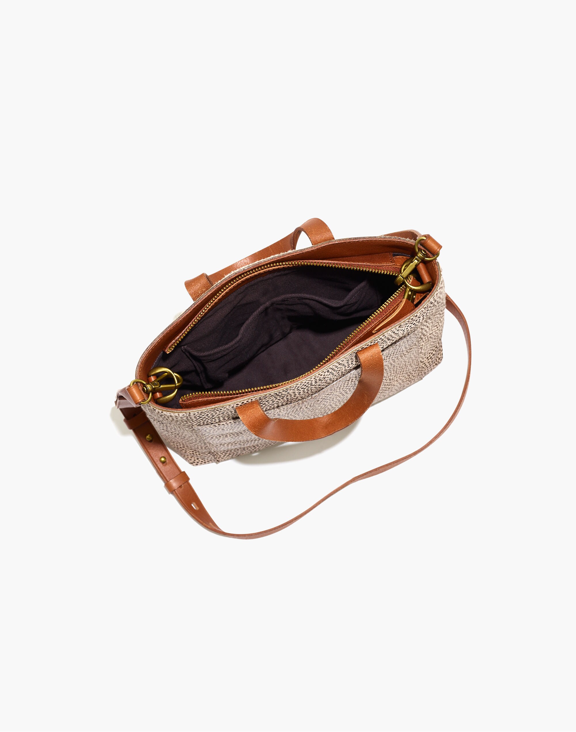 The Zip-Top Small Transport Crossbody: Spotted Calf Hair Edition