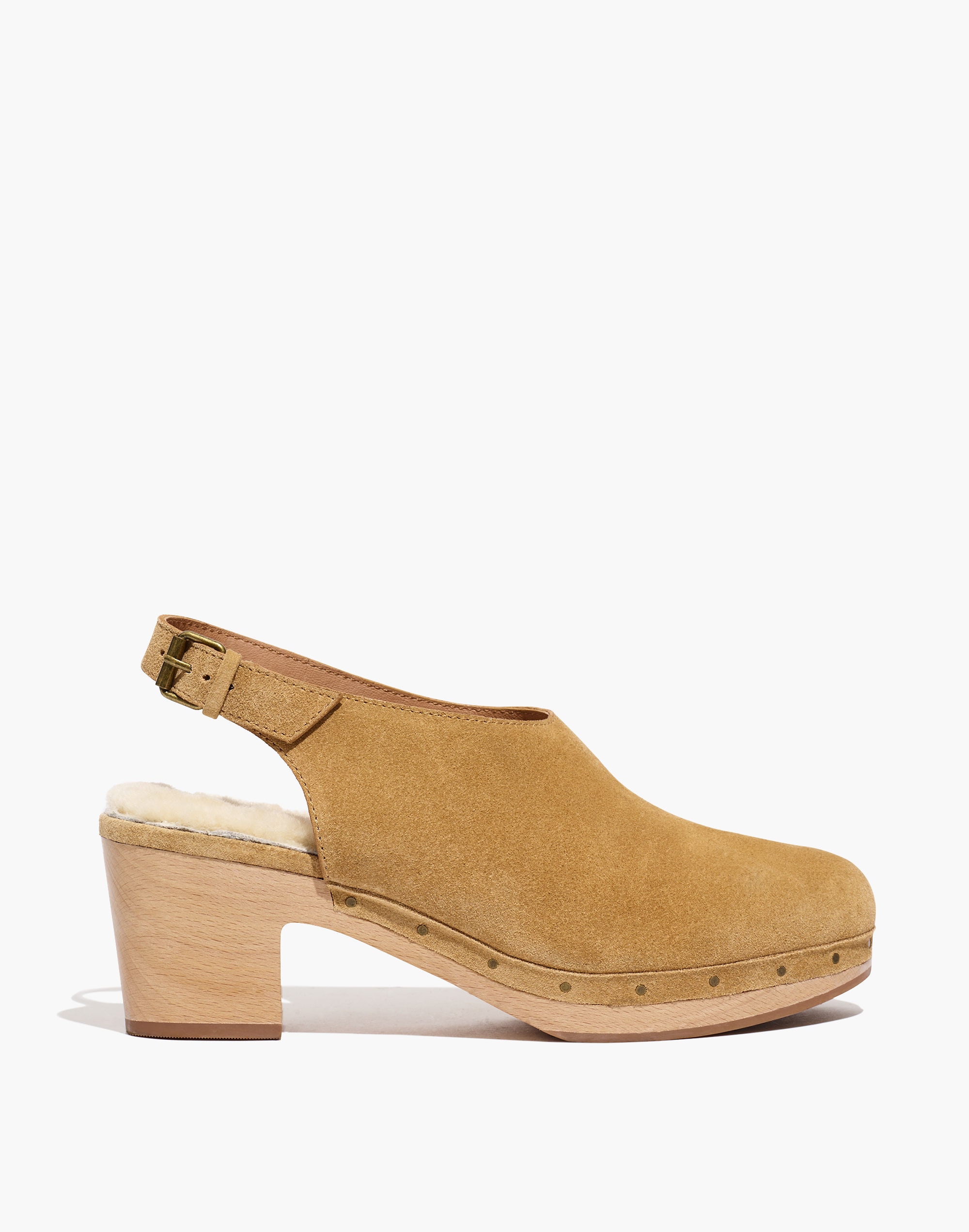 The Marlo Slingback Clog in Shearling-Lined Nubuck