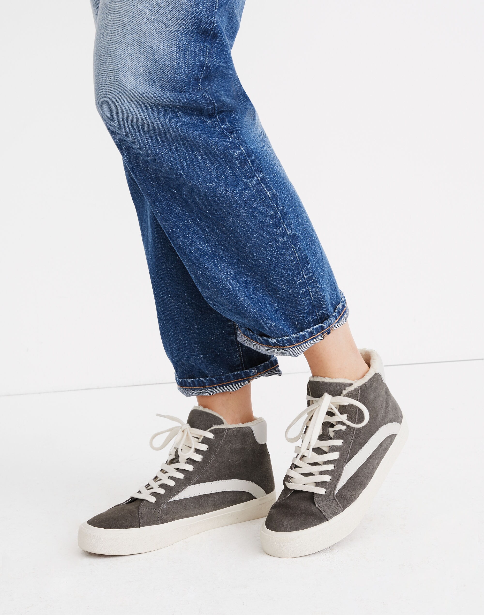 Sidewalk High-Top Sneakers in Suede and Sherpa