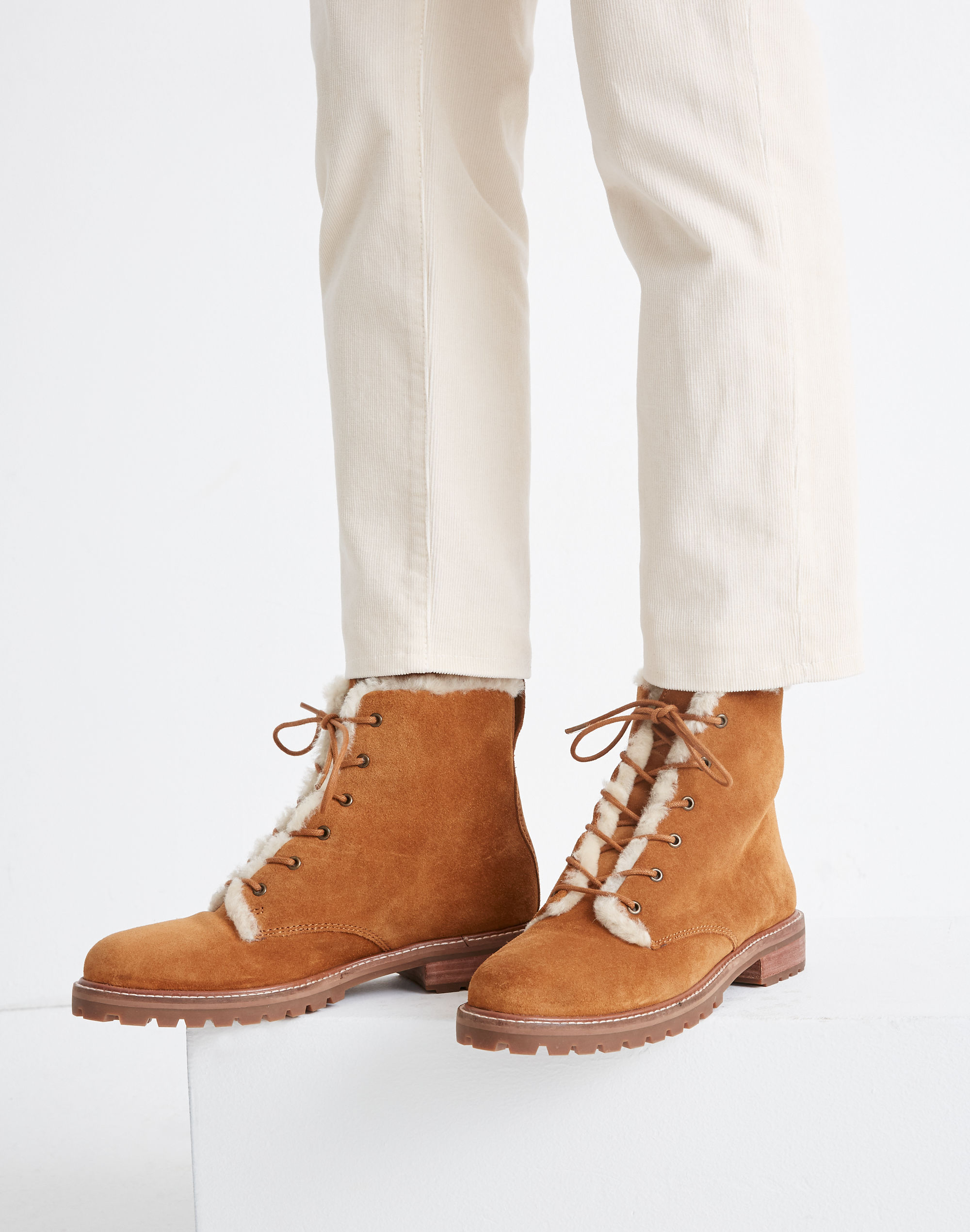 The Clair Lace-Up Boot in Shearling-Lined Suede