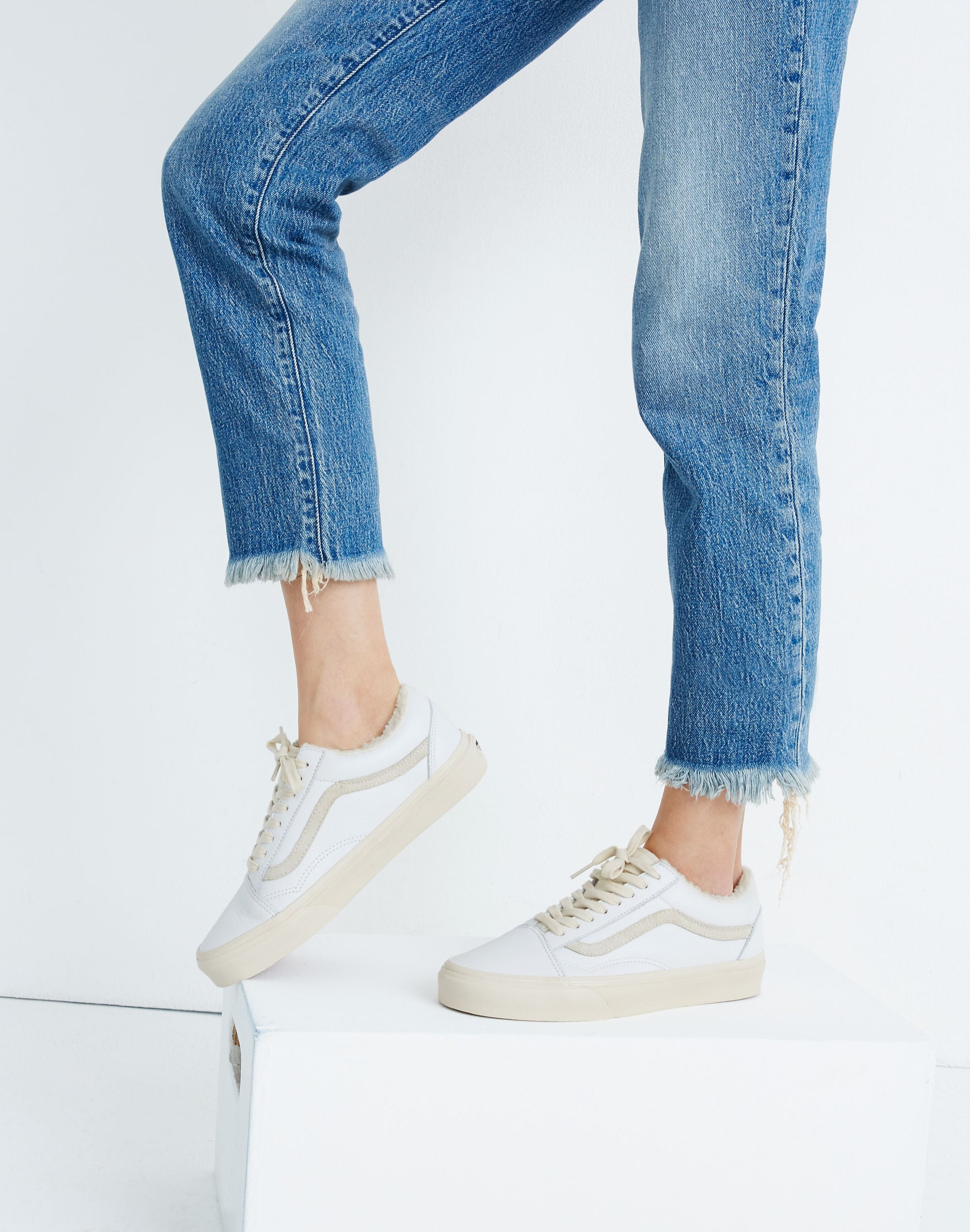 Madewell x Vans&reg; Unisex Old Skool Sneakers in Leather and Sherpa