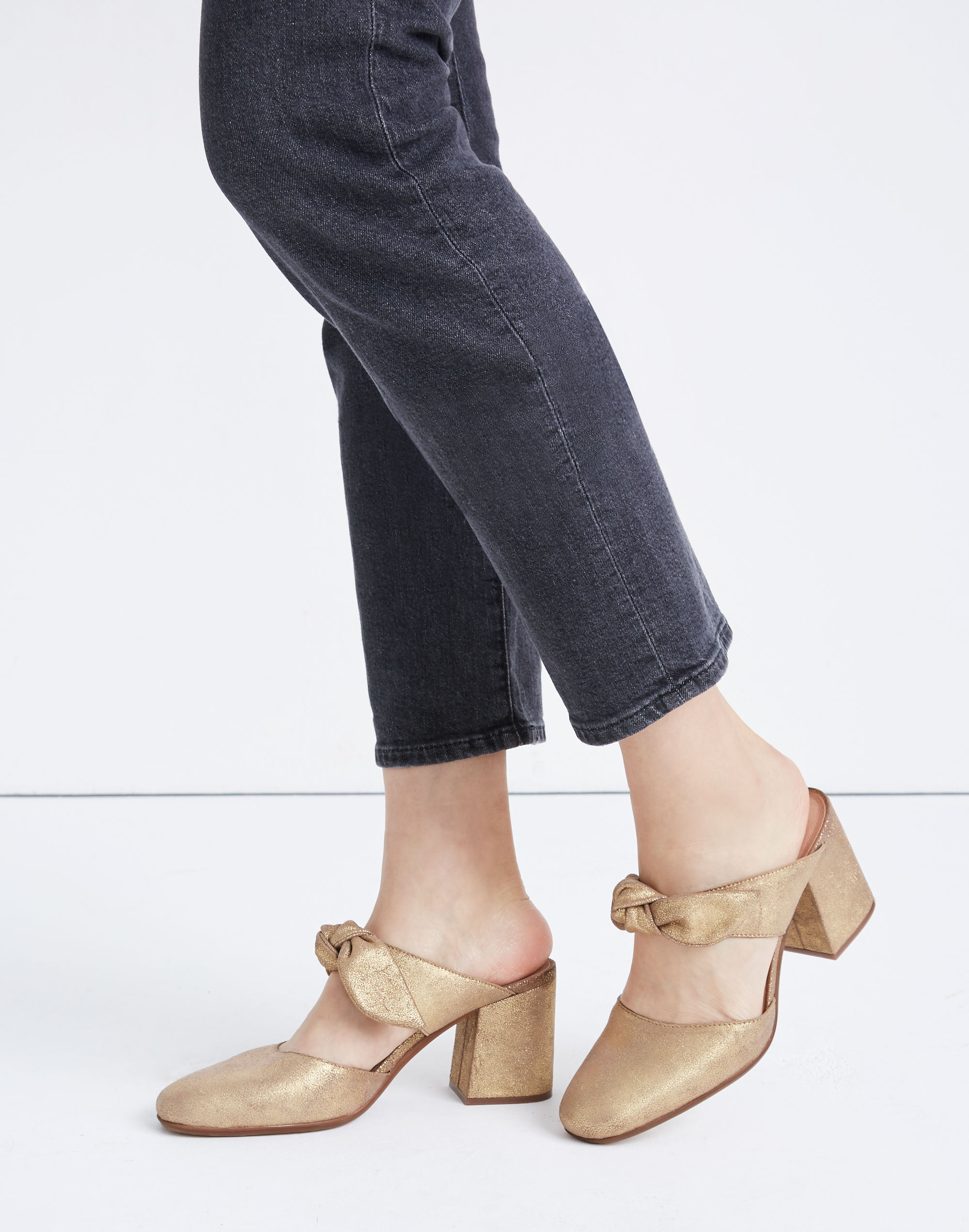 The Zoe Bow Mule in Metallic Leather