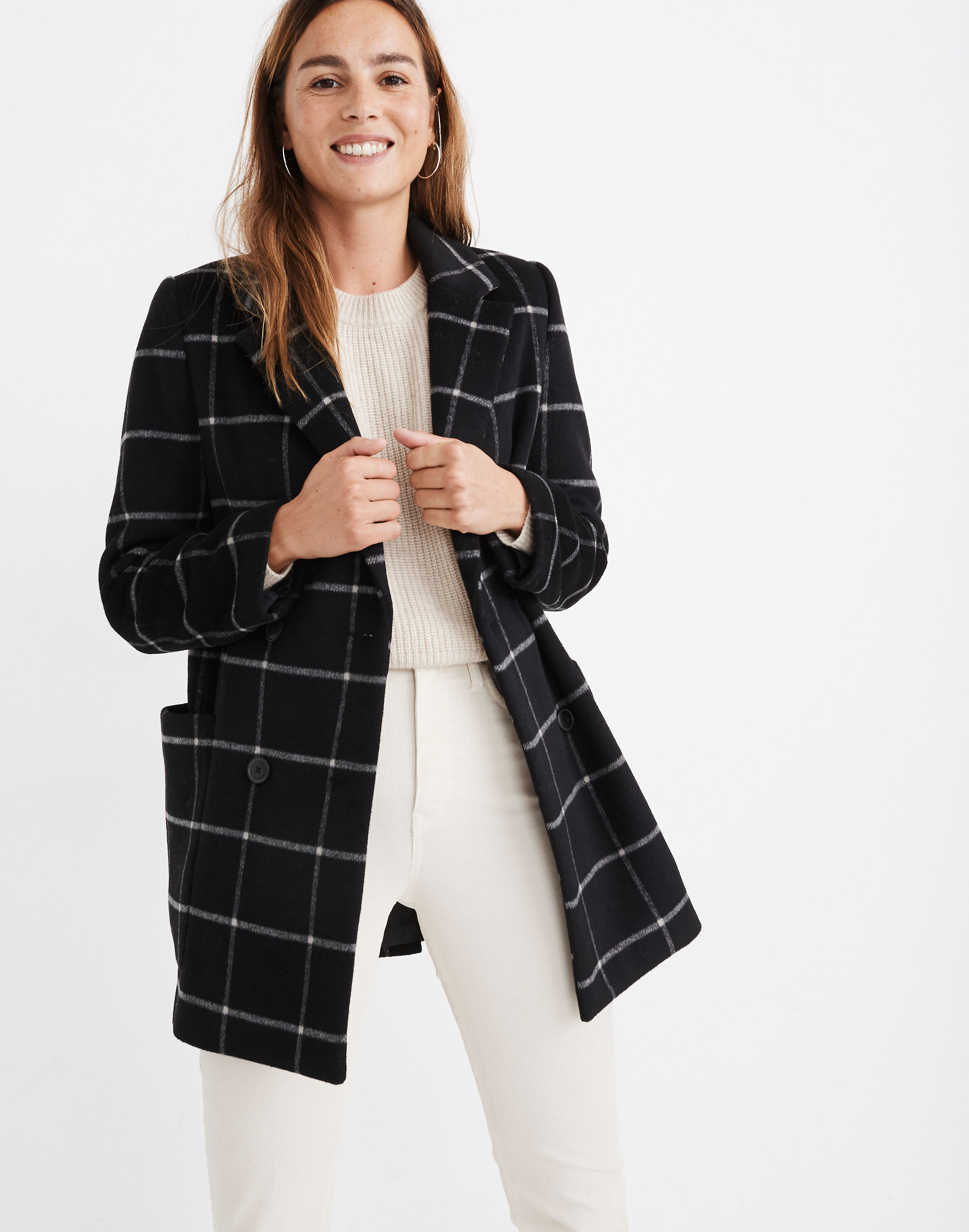 hollis double-breasted coat in windowpane