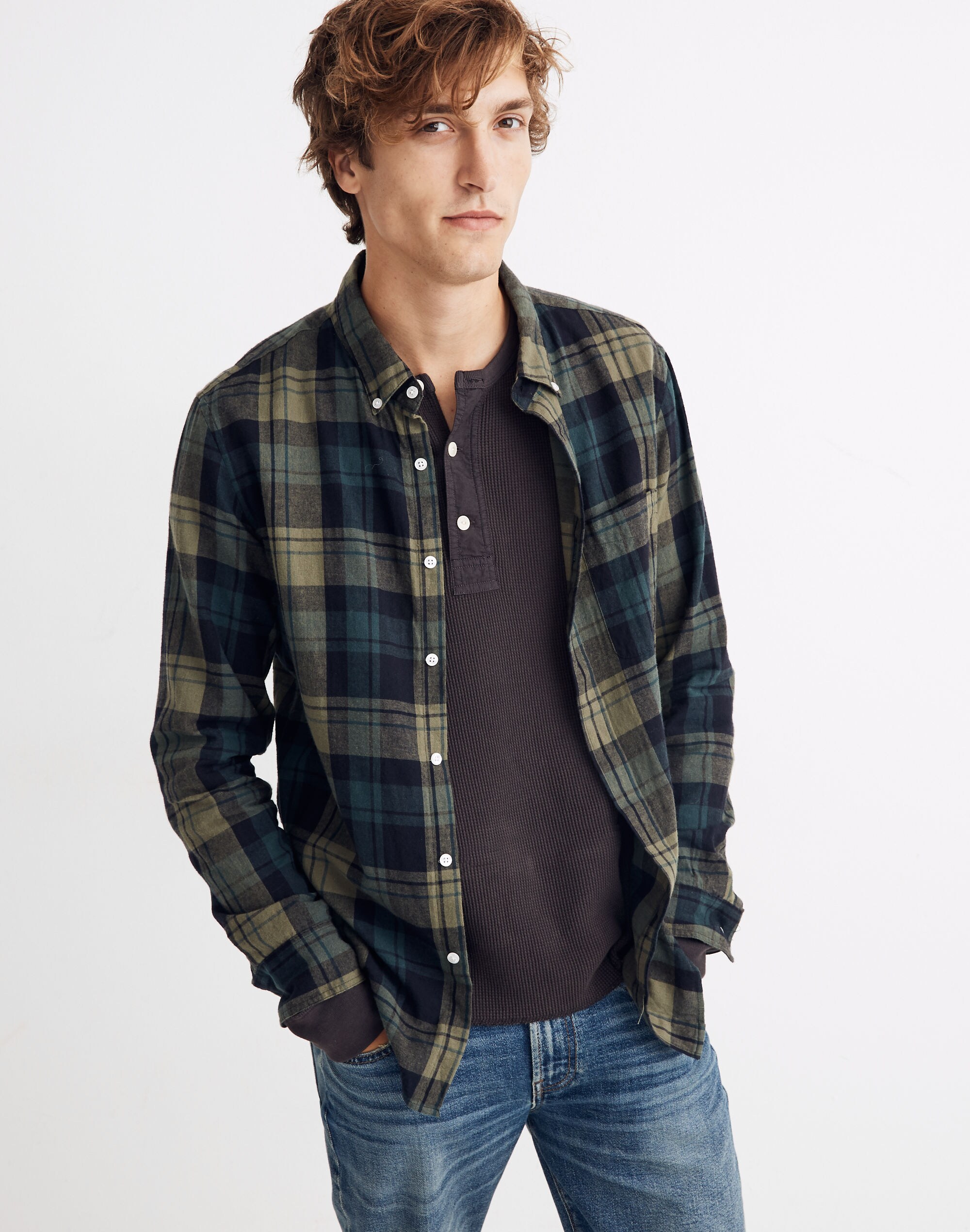 Brushed Twill Button-Down Shirt in Orsett Plaid