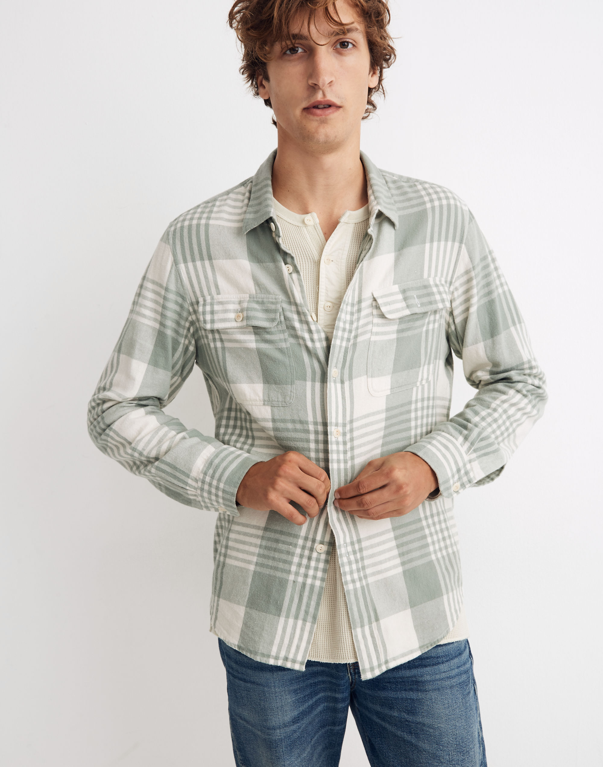 Flannel Long-Sleeve Perfect Shirt in Dolefield Plaid