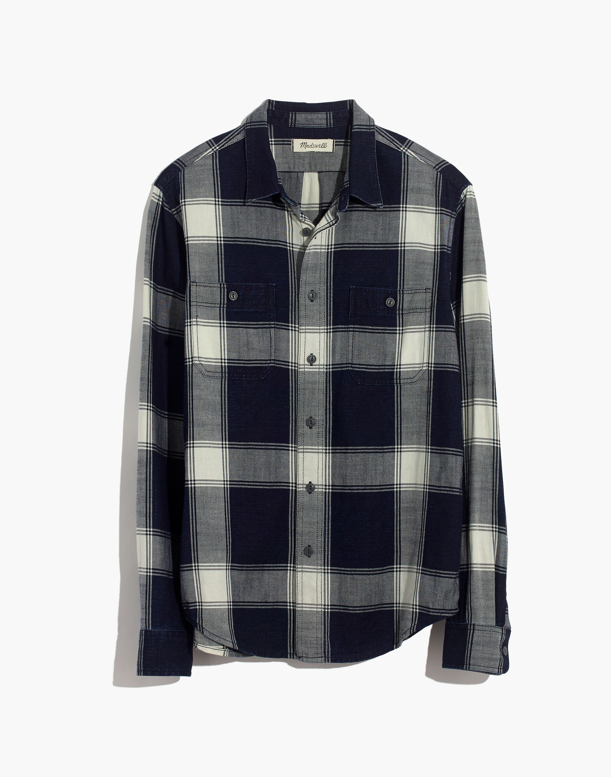 Twill Long-Sleeve Perfect Shirt in Indigo Plaid