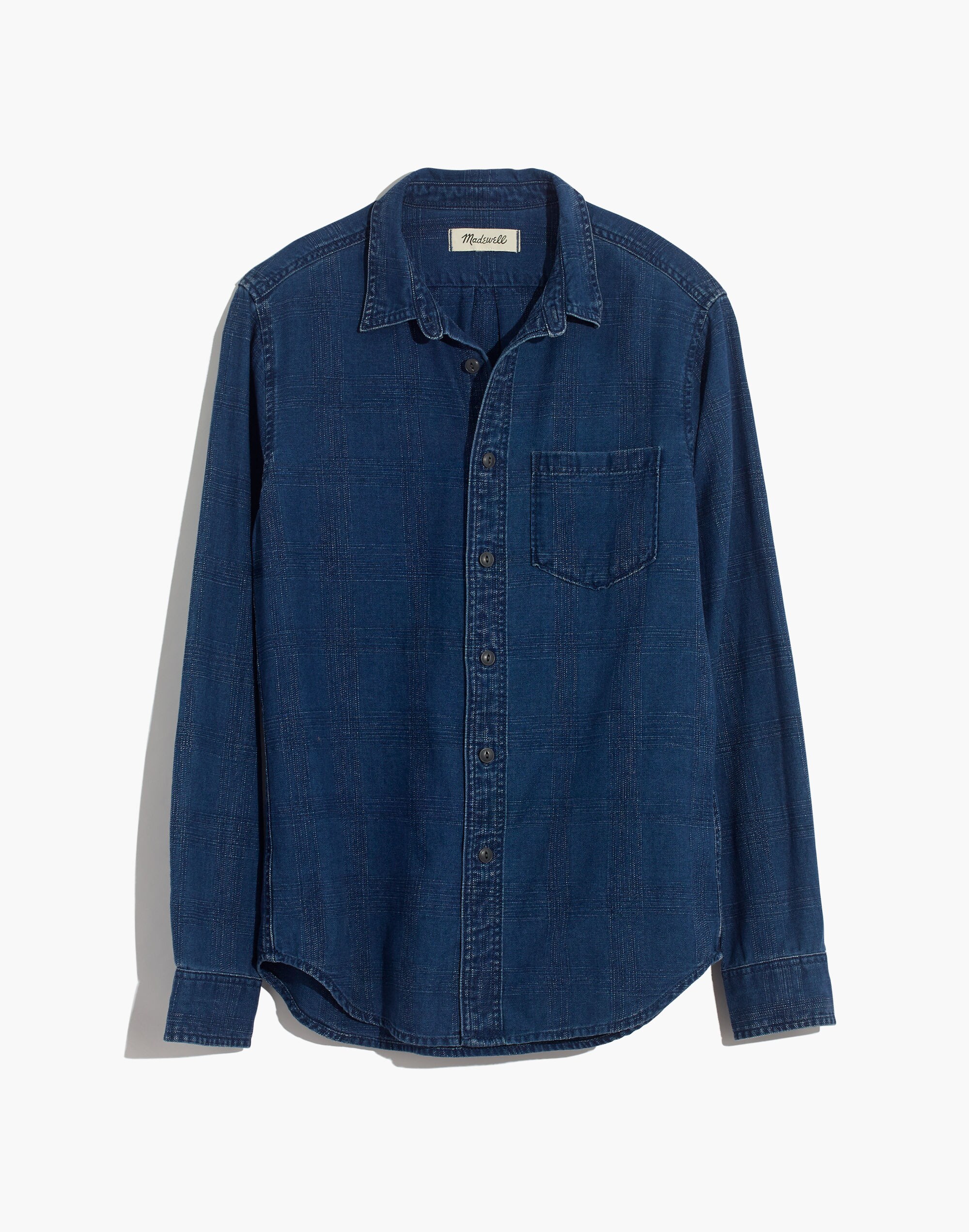 Indigo Long-Sleeve Perfect Shirt in Textured Plaid
