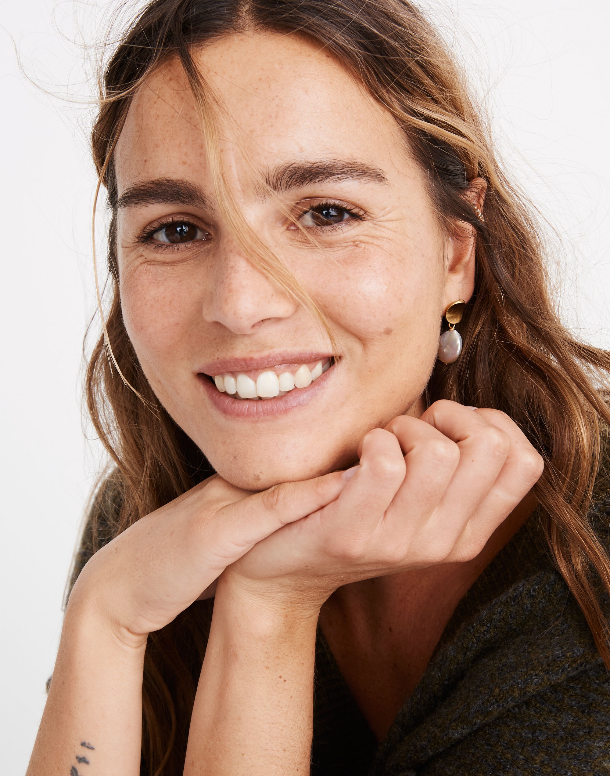 Coin Pearl Drop Stud Earrings