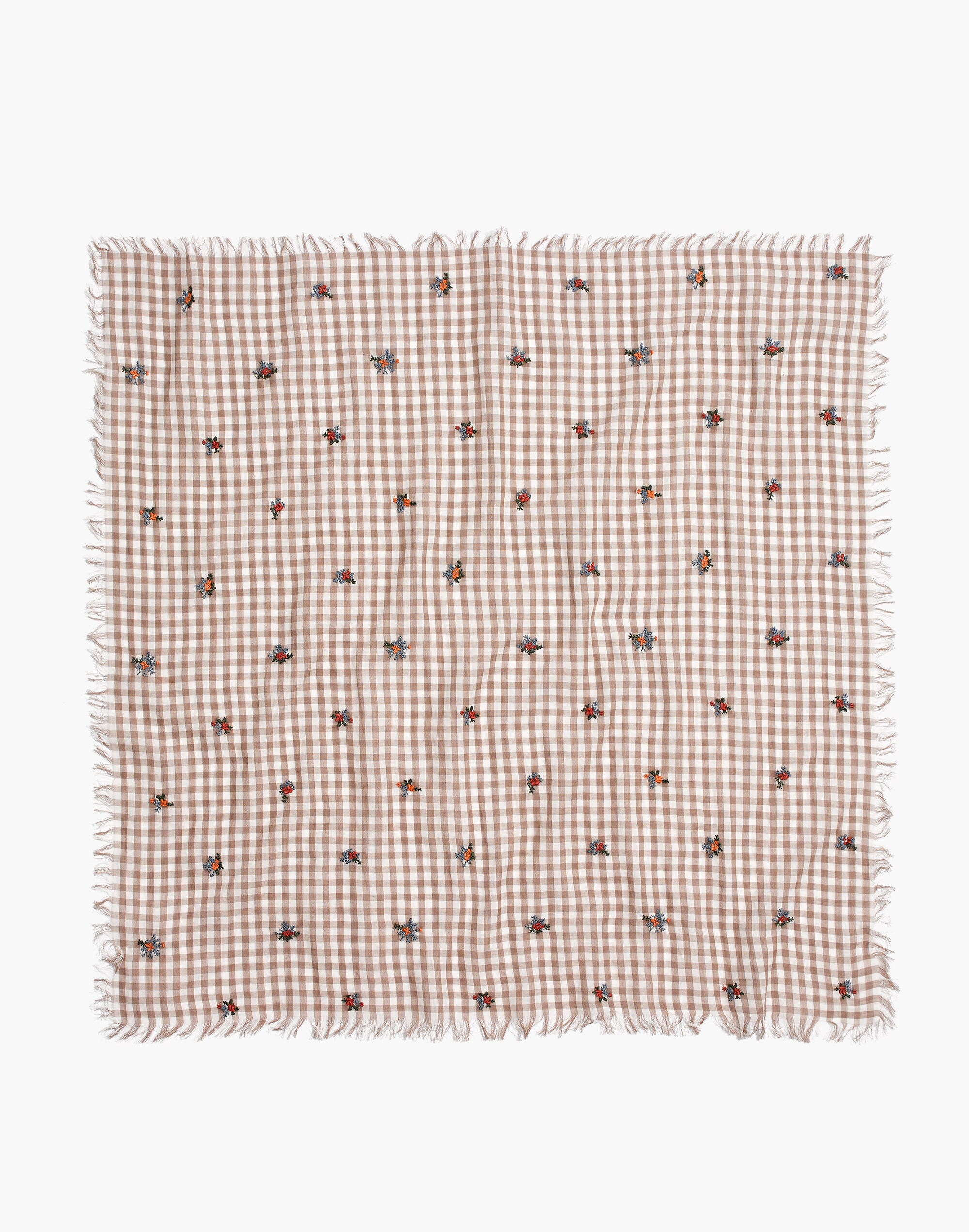 Fringe Bandana: Floral Embroidered Gingham Edition