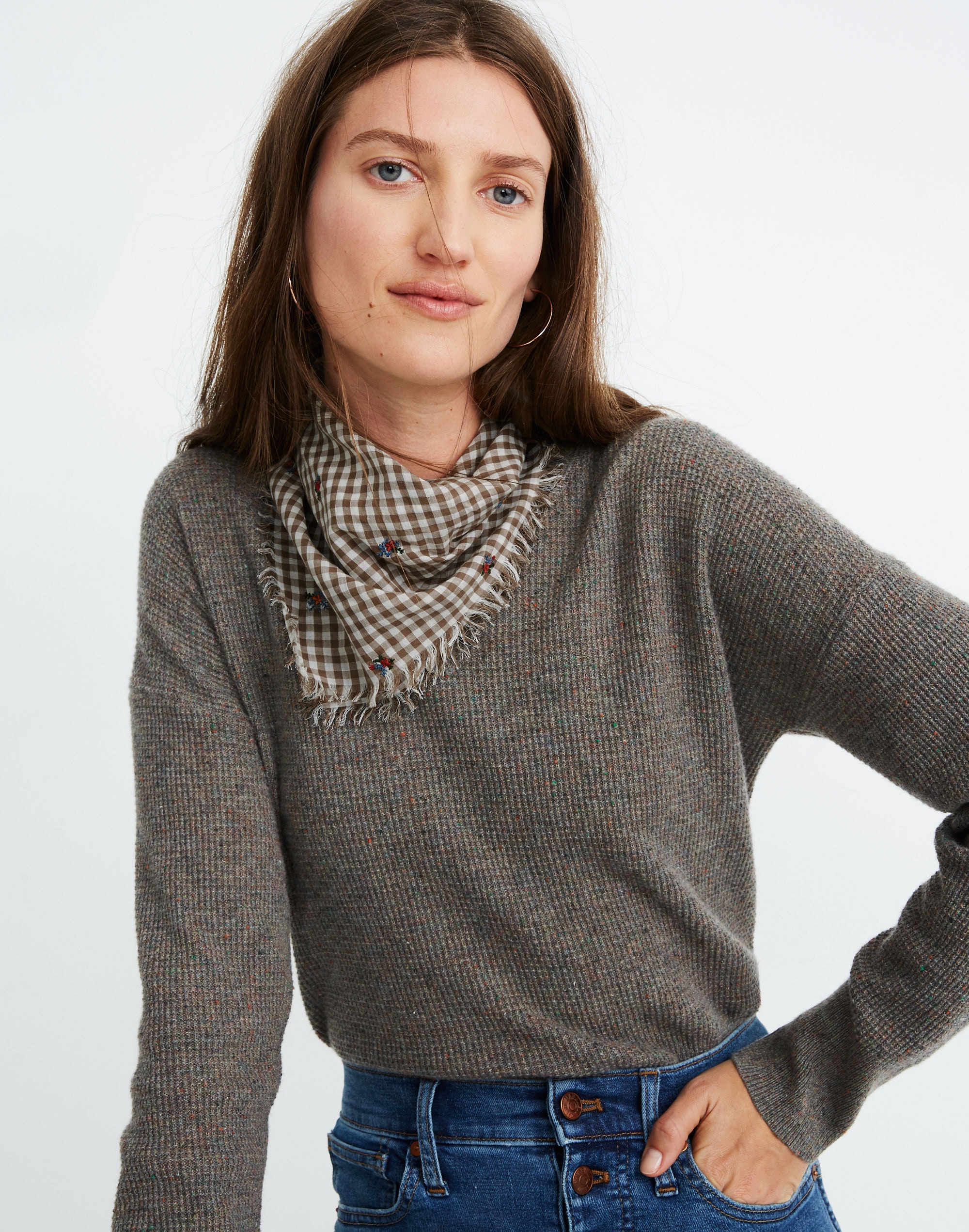 Fringe Bandana: Floral Embroidered Gingham Edition