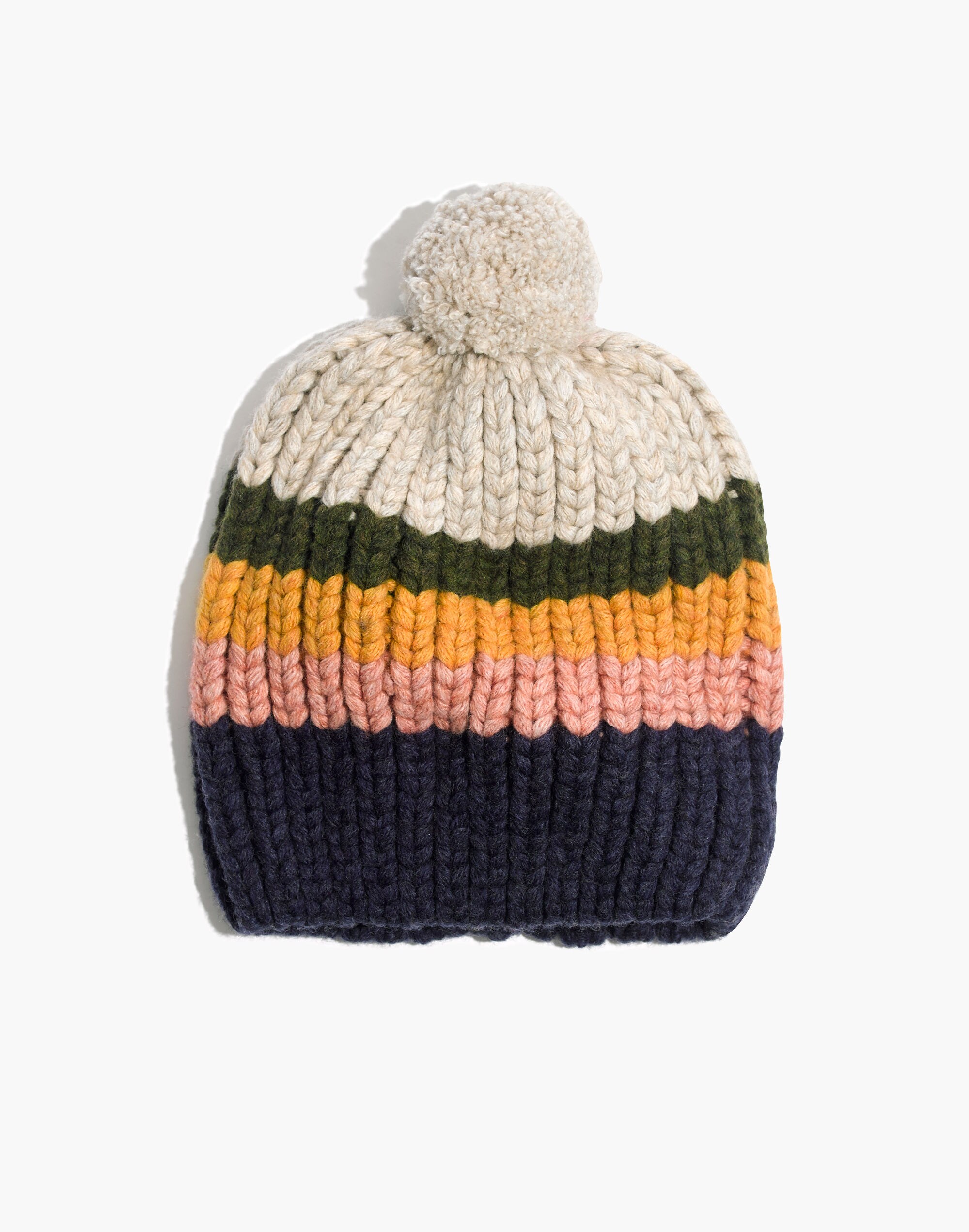 Striped Pom-Pom Beanie
