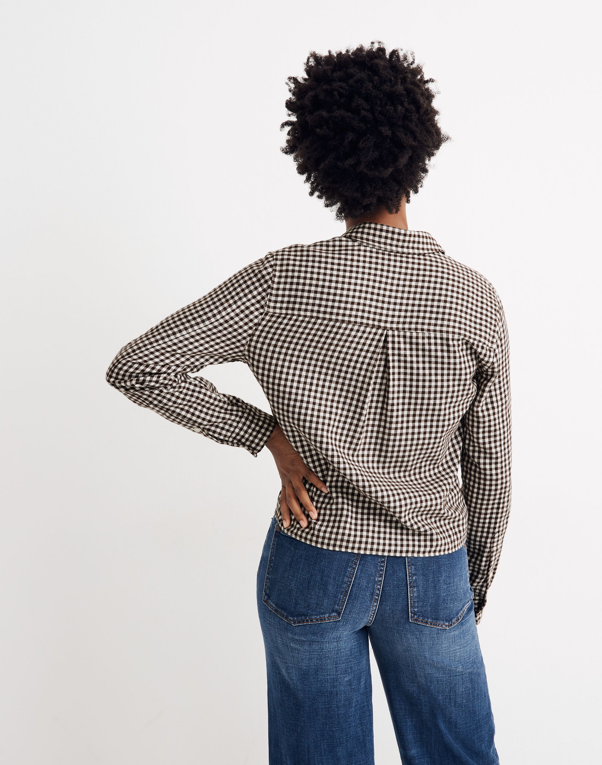 Flannel Tie-Front Shirt in Gingham Check